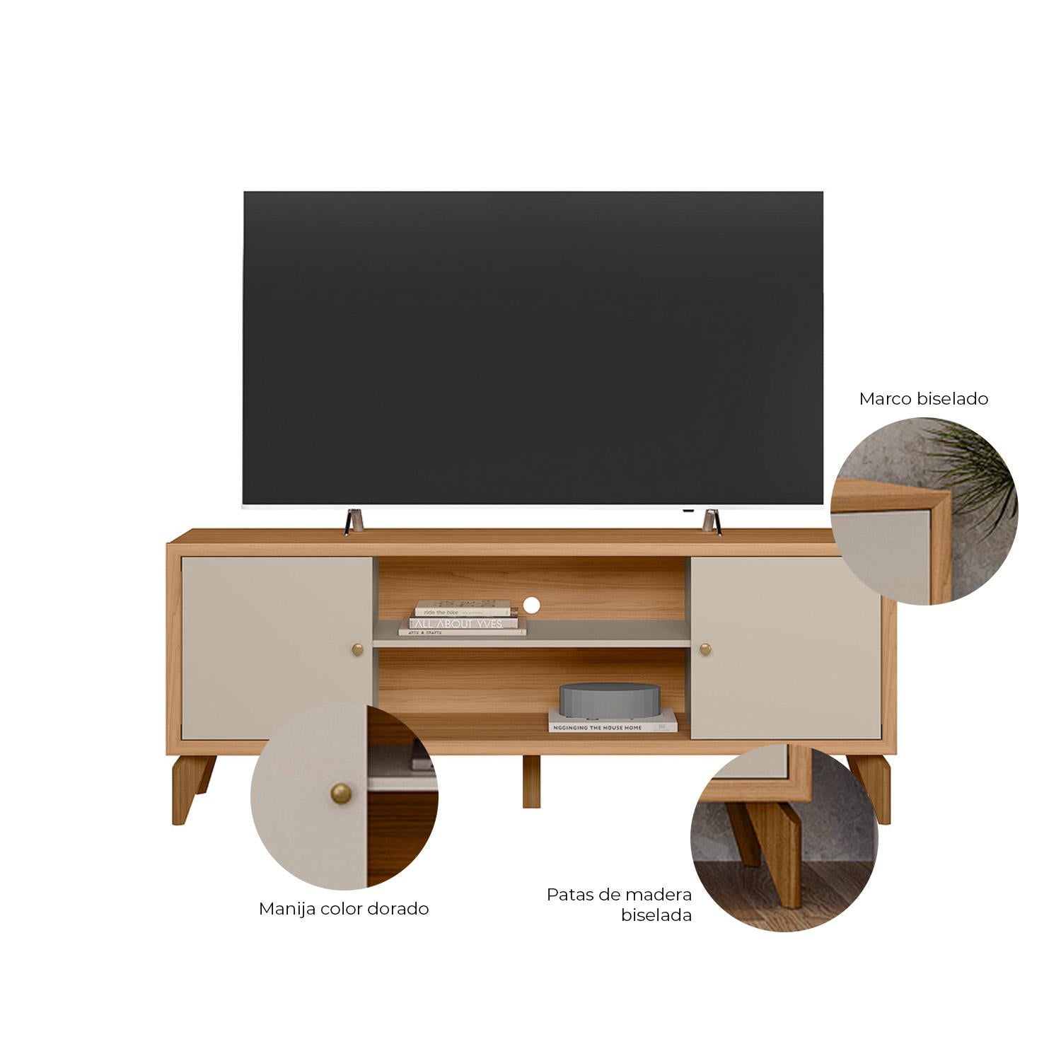 Mesa De Tv 160X62X38 Portela Natural, Off White