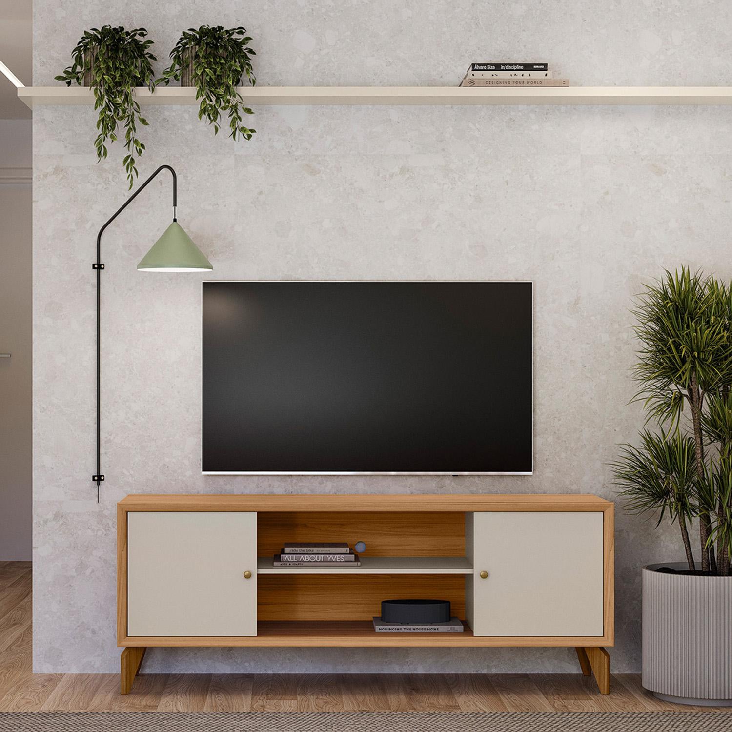 Mesa De Tv 160X62X38 Portela Natural, Off White