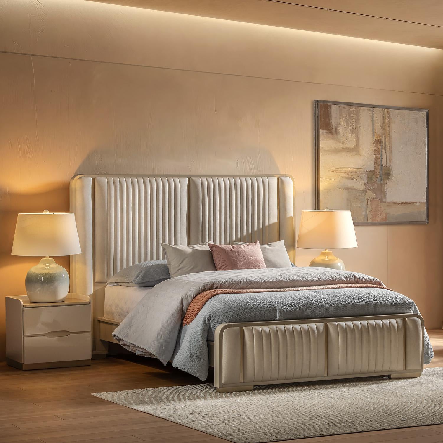 Cama Doble Nahim Greige, Champaña