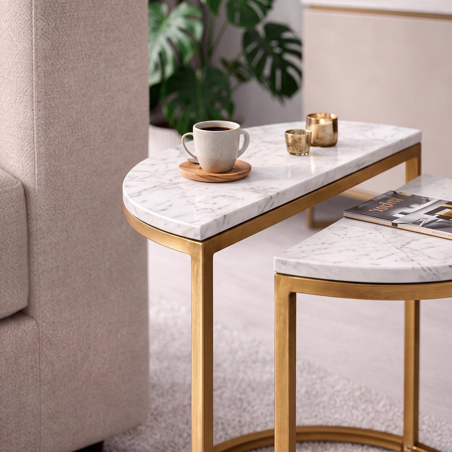 Mesa Auxiliar Chanel Marmolado Champaña SetX2