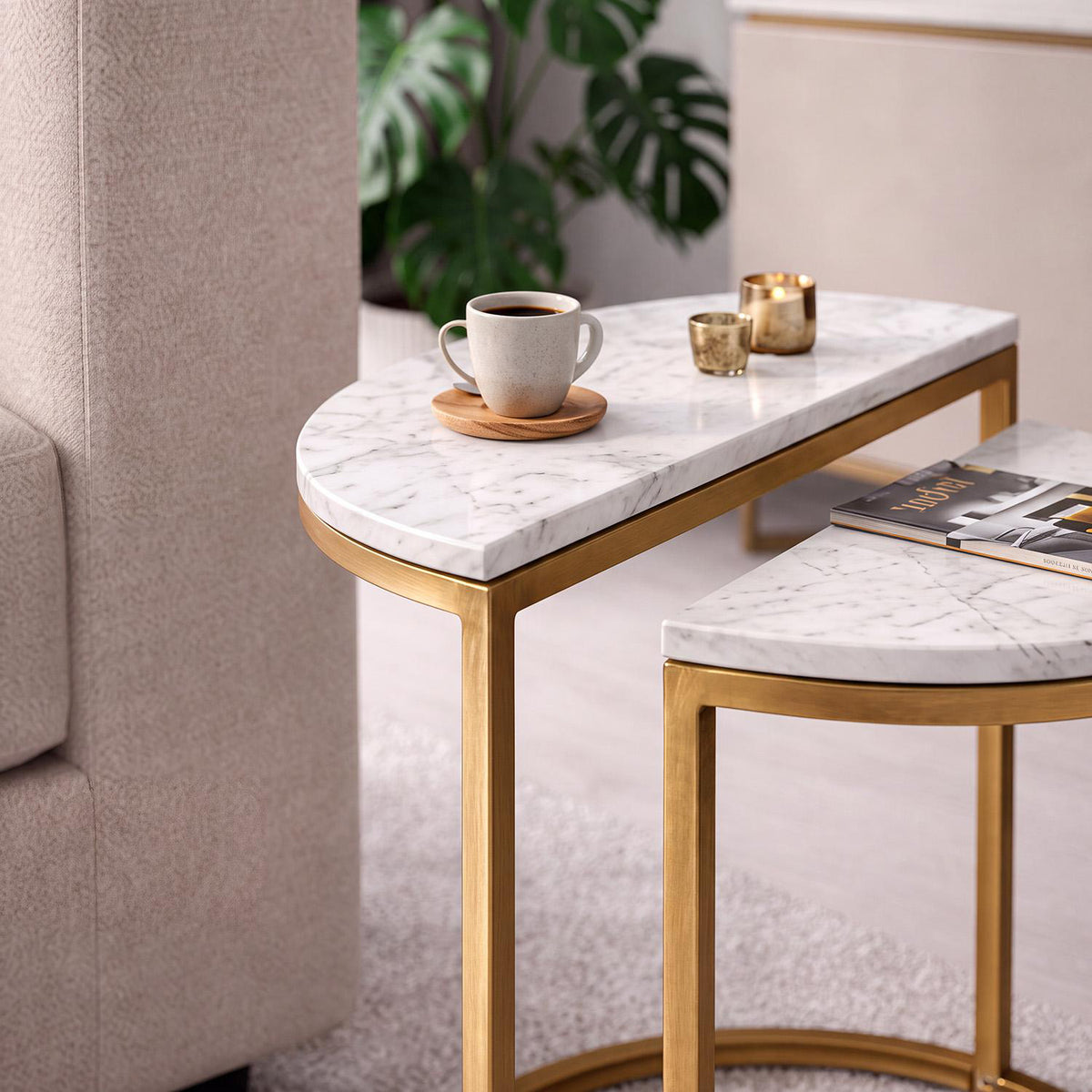 Mesa Auxiliar Chanel Marmolado Champaña SetX2