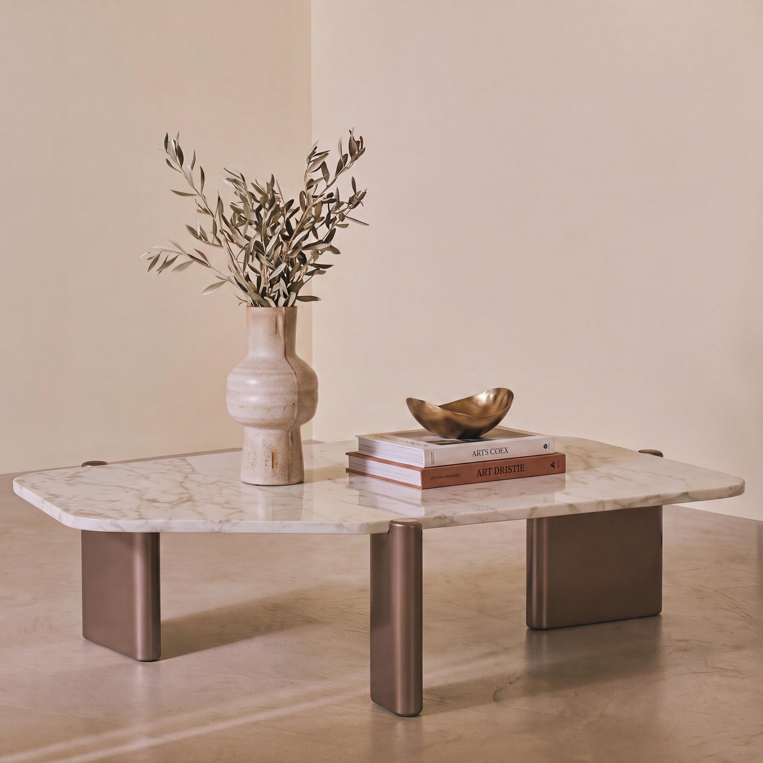 Mesa De Centro Oklam Asimétrica  Marmolado, Capuchino