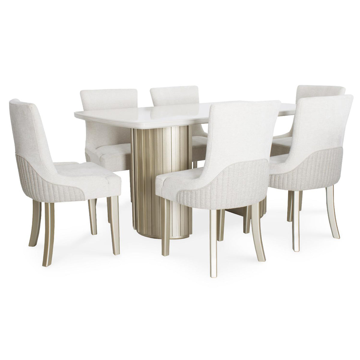 Comedor 6 Puestos Firence Lino Touch Almendra, Verona Beige, Champaña, Off White
