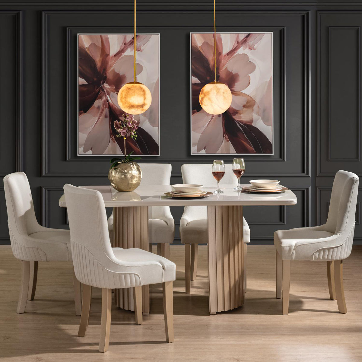 Comedor 6 Puestos Firence Eurolino Blanco Puro, Champaña