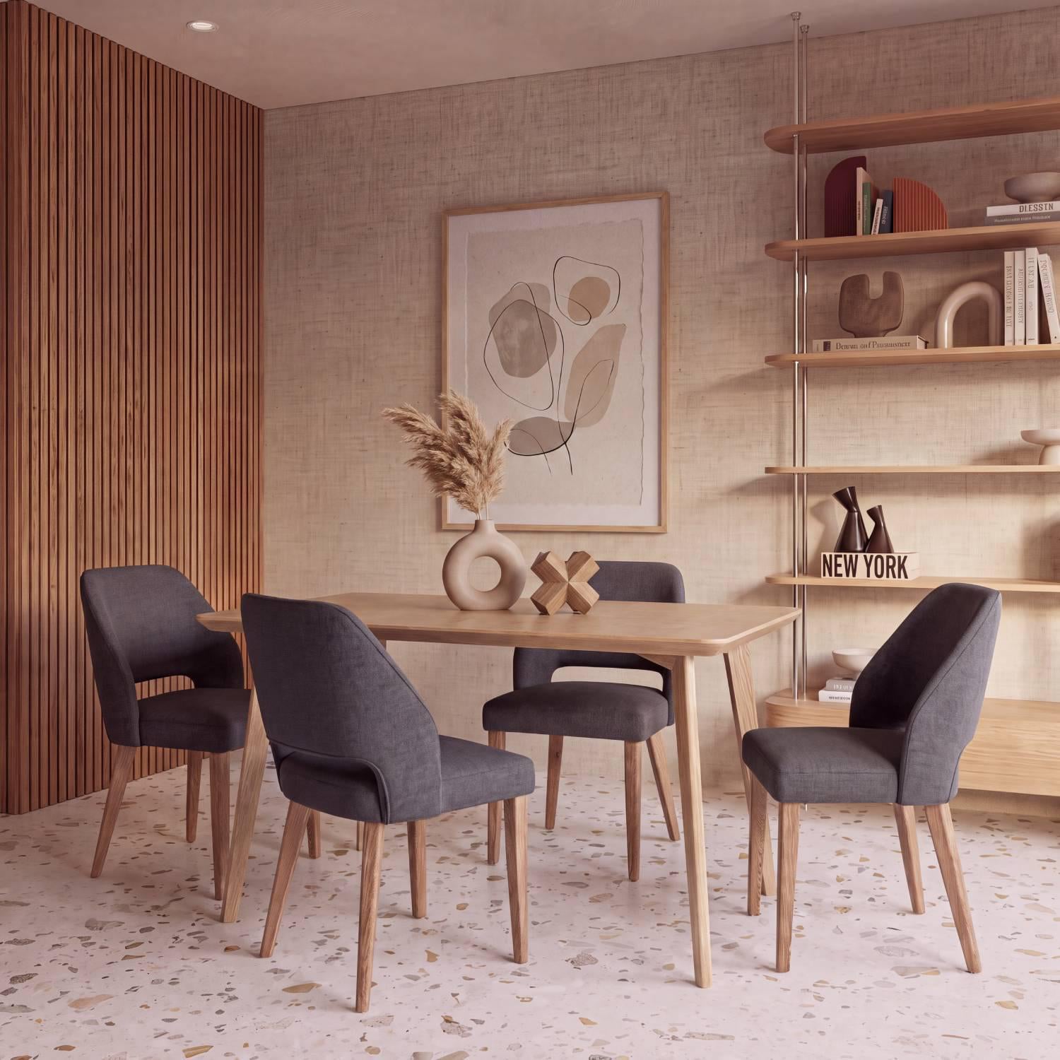 Comedor 4 Puestos Camille  Microfibra Kazan Plomo, Natural