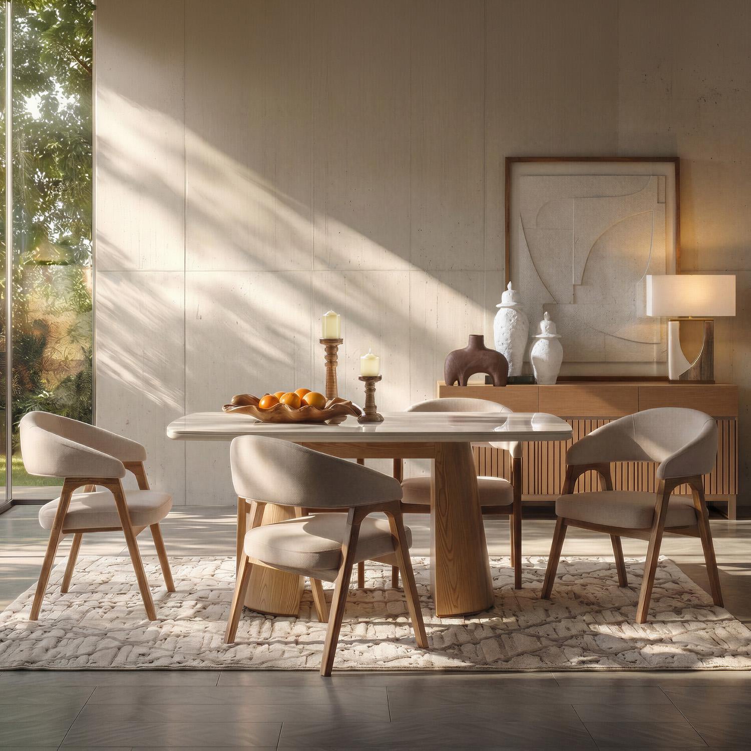 Comedor 6 Puestos Vicka Velvet Serena Crema, Natural