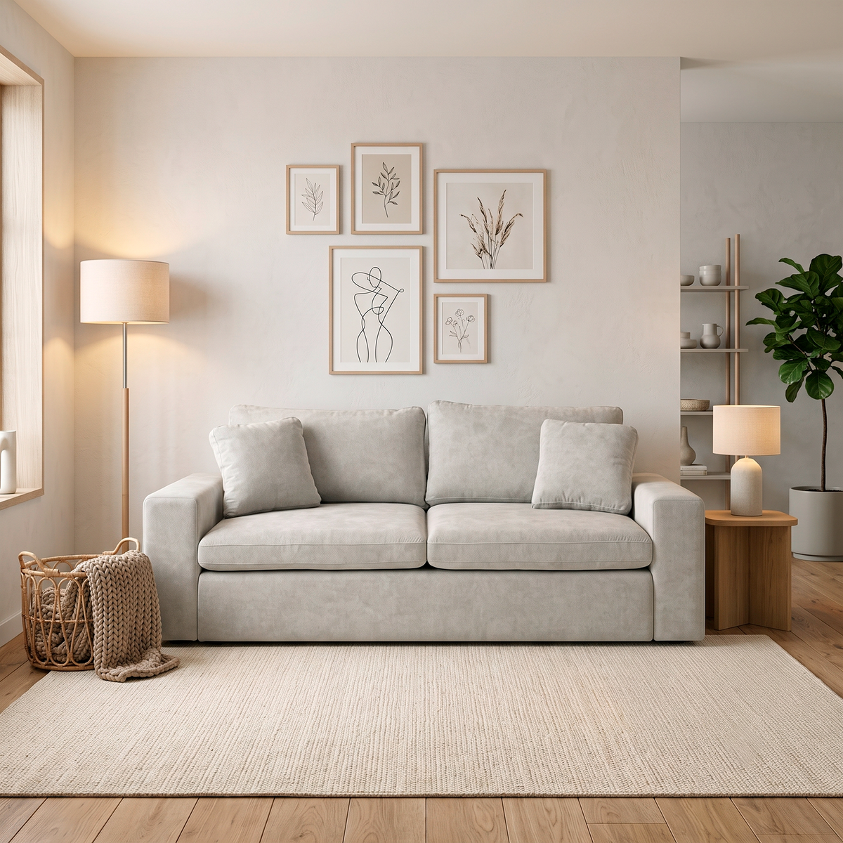 Sofá 3 Puestos Creta Velvet Impetu Beige
