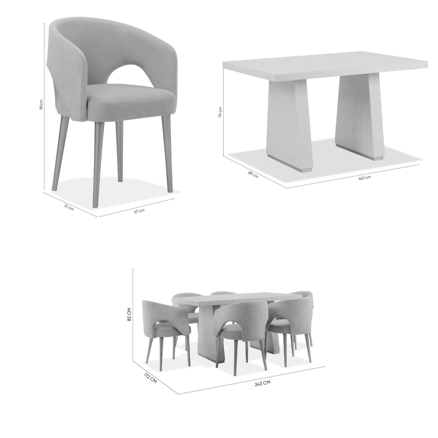 Comedor 6 Puestos Denver Velvet Beige, Greige