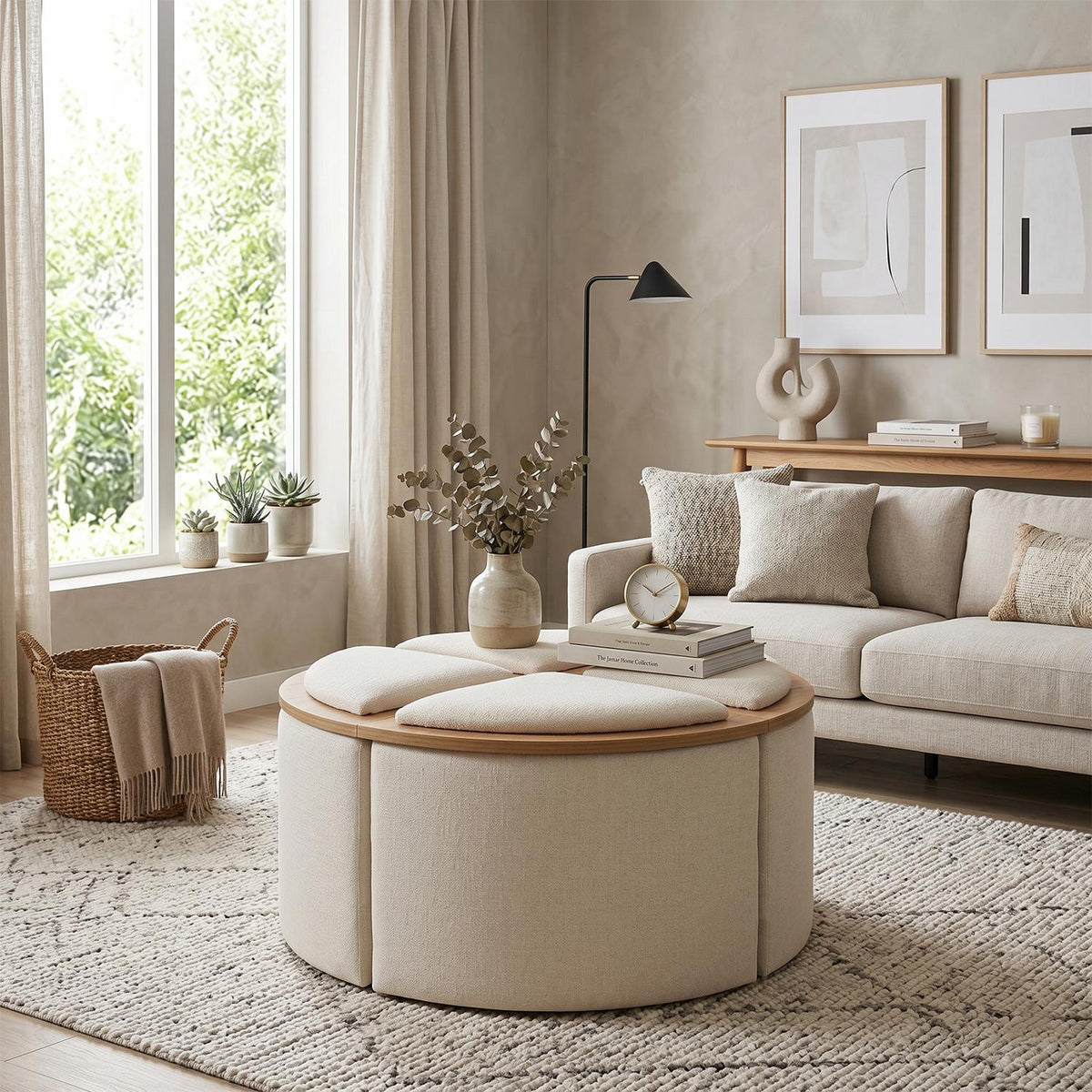 Mesa De Centro Romby Beige, Natural