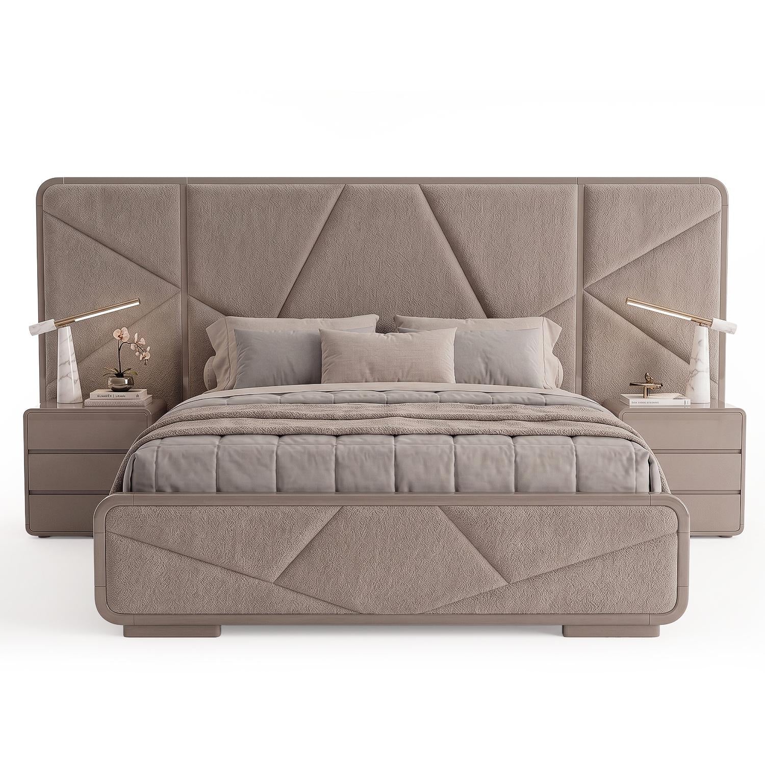 Cama Doble Vivaldi Boucle Cocoa, Taupe Perla