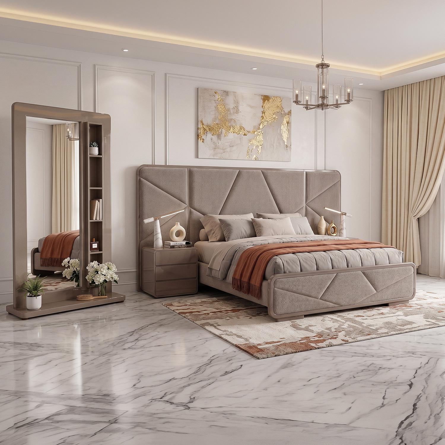 Cama Queen Vivaldi Boucle Cocoa, Taupe Perla