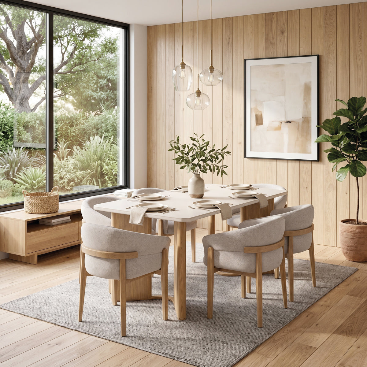 Comedor 6 Puestos Serrat Boucle Aurum Plata, Natural