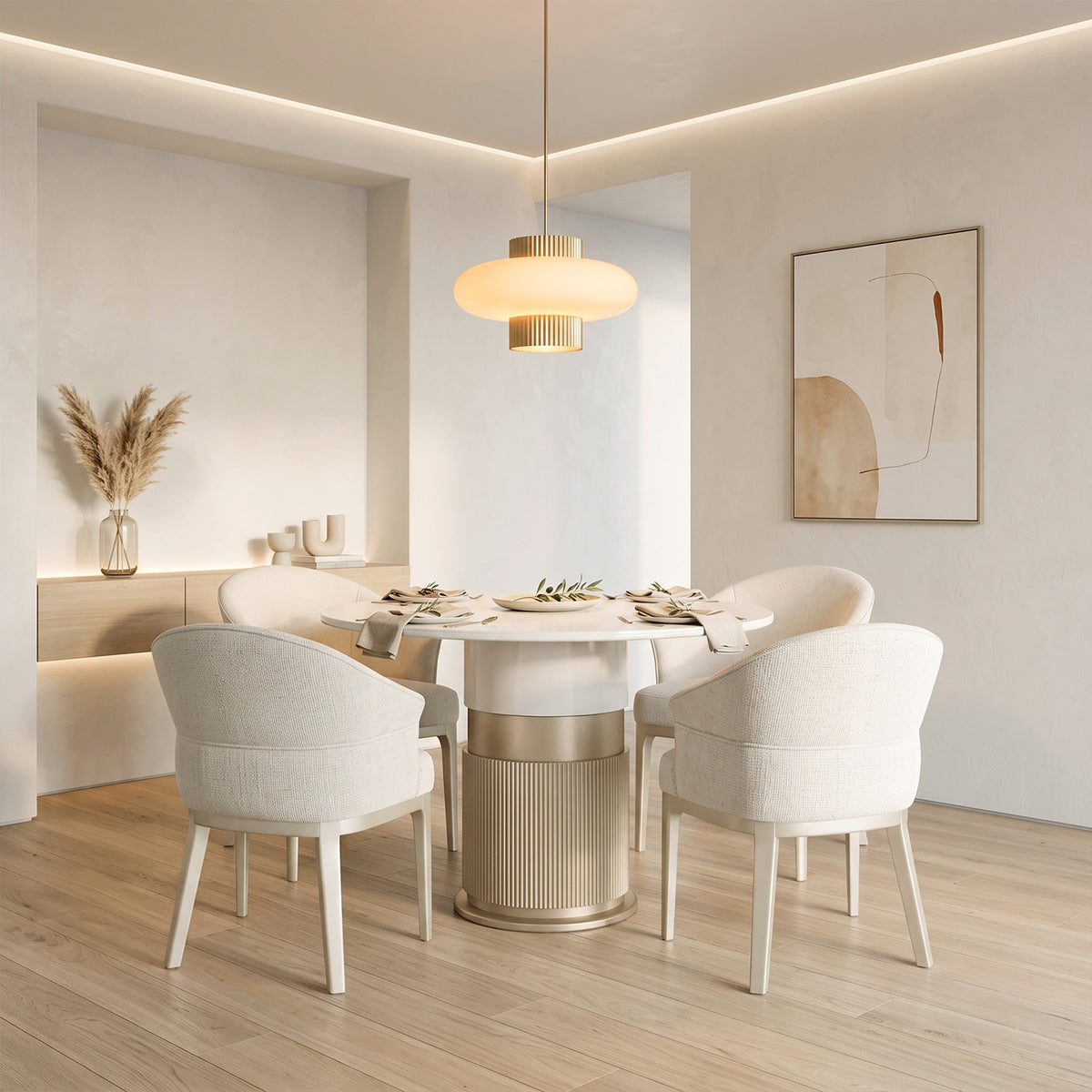 Comedor 4 Puestos Toscana Boucle Aurum Marfil, Champaña