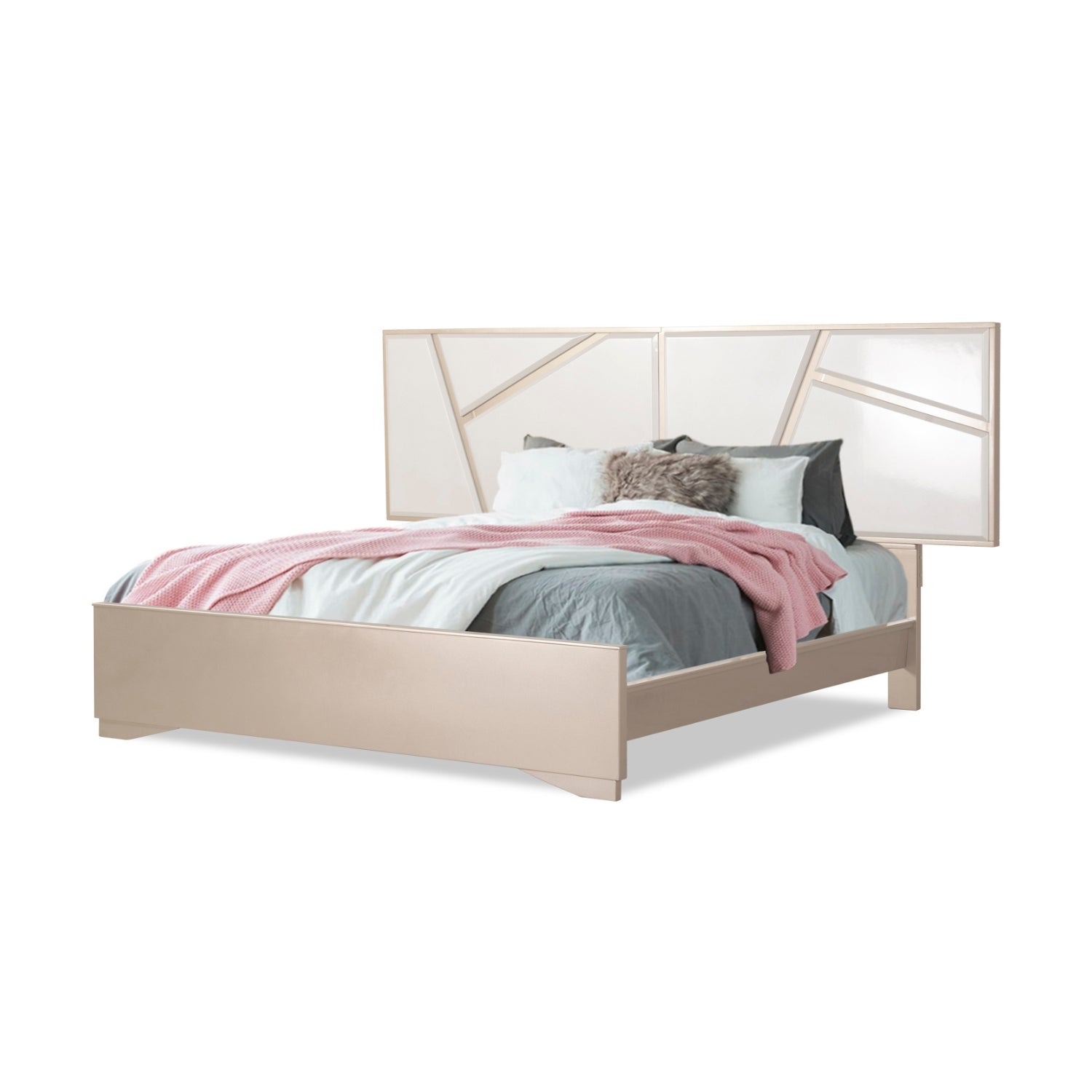 Cama King Munich Champaña, Blanco Perla