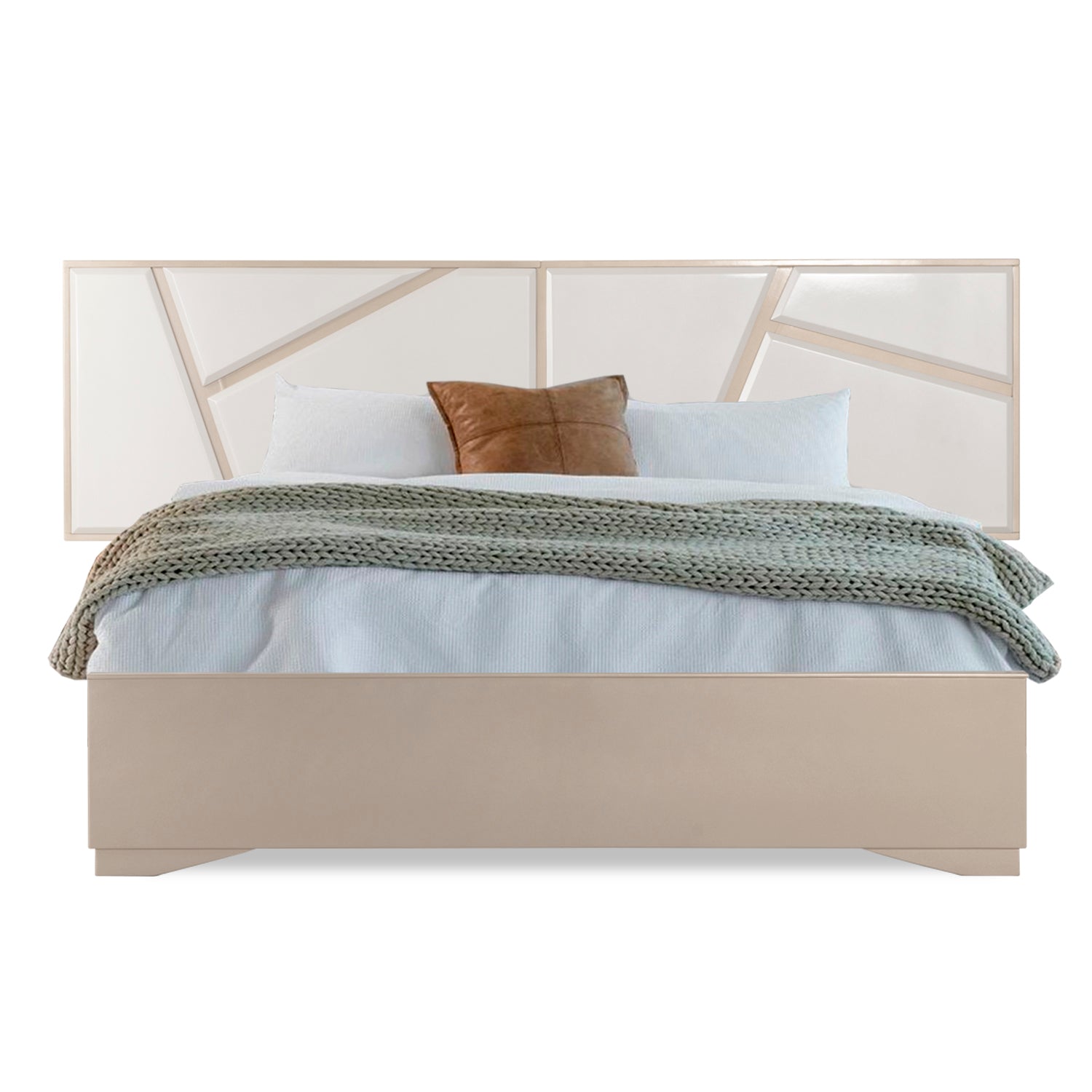 Cama King Munich Champaña, Blanco Perla