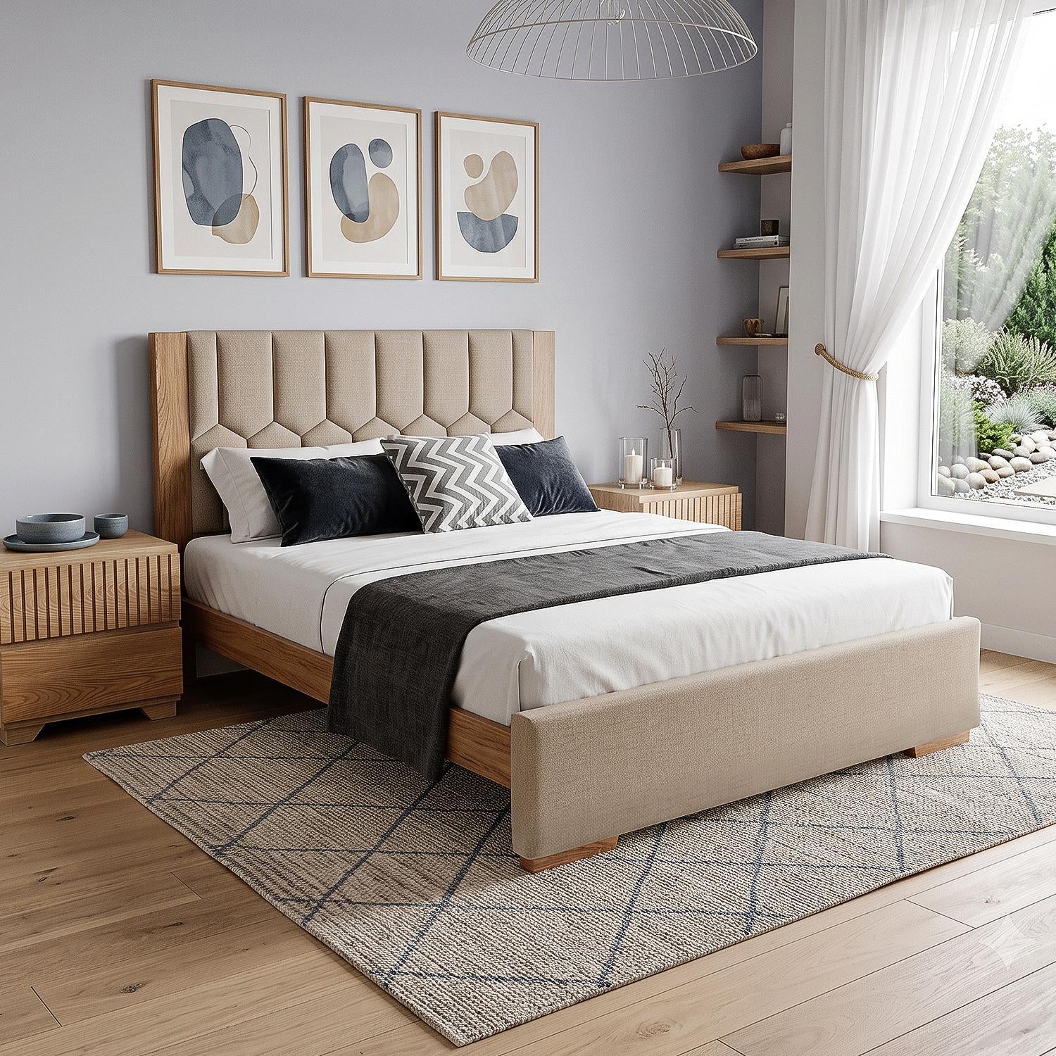 Cama Doble Orus Eurolino Marbella Marfil, Natural