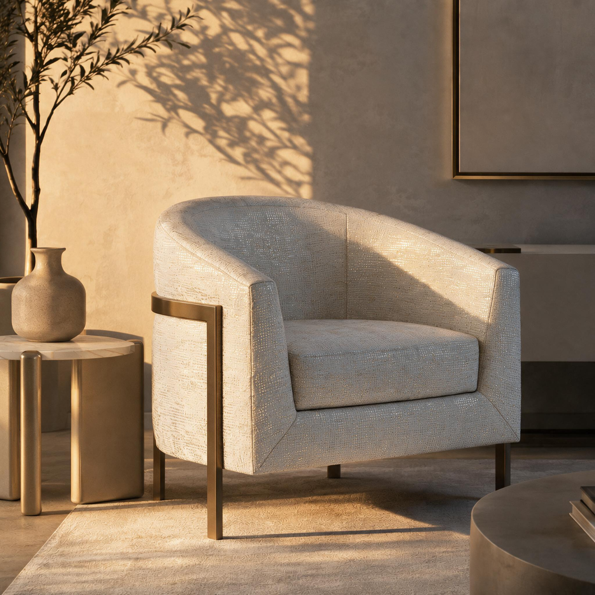 Poltrona Berlin Jacquard Tribal Beige, Bronce