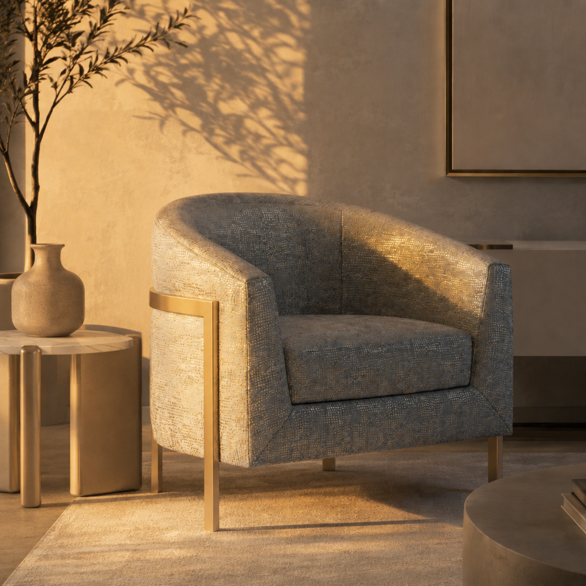 Poltrona Berlin Jacquard Tribal Eucalipto, Champaña