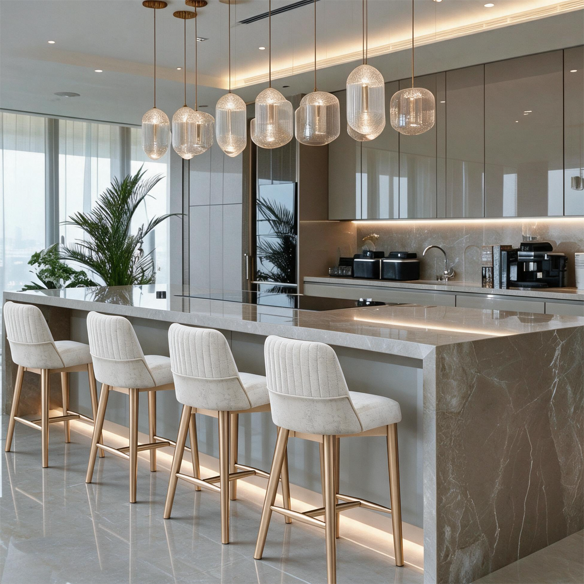 Silla Bar Bonn Velvet Prisma Crema, Champaña