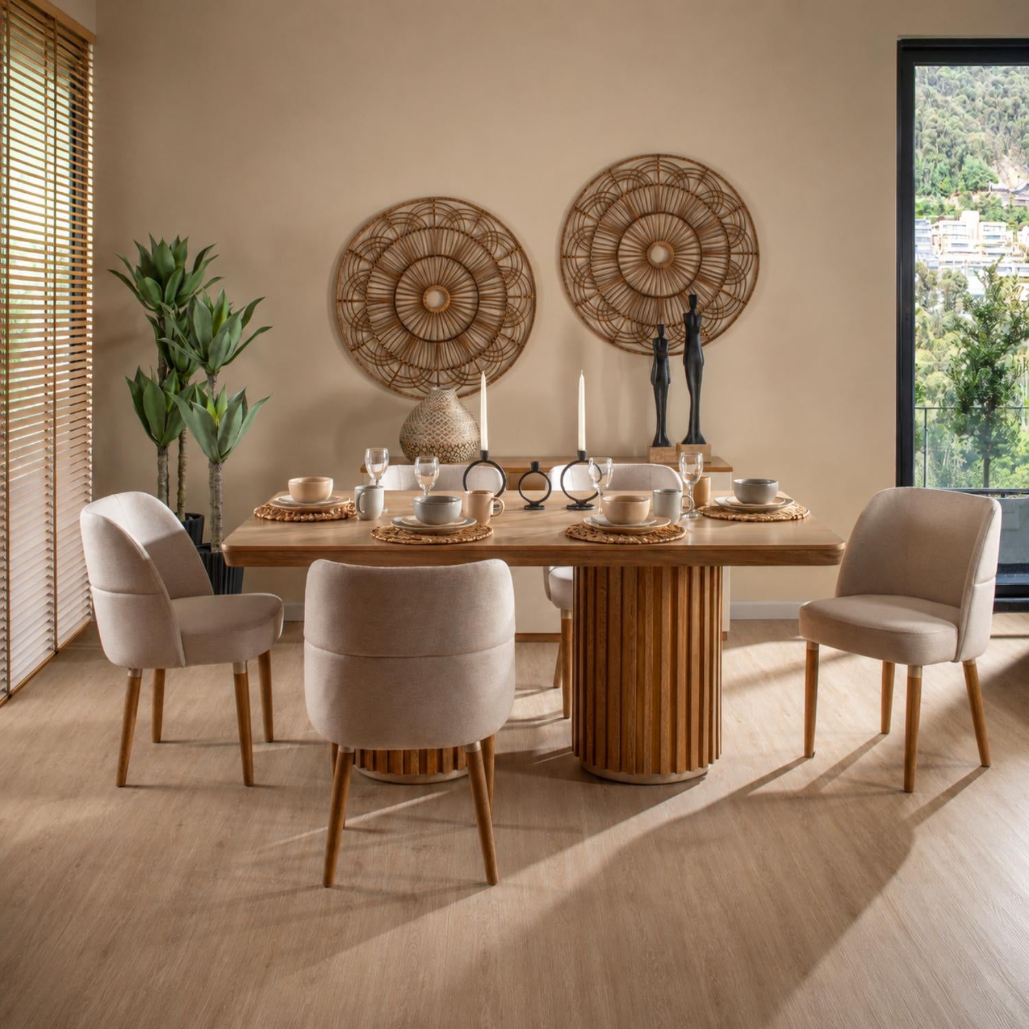 Comedor 6 Puestos Nicole Lino Yorkhome Beige, Natural