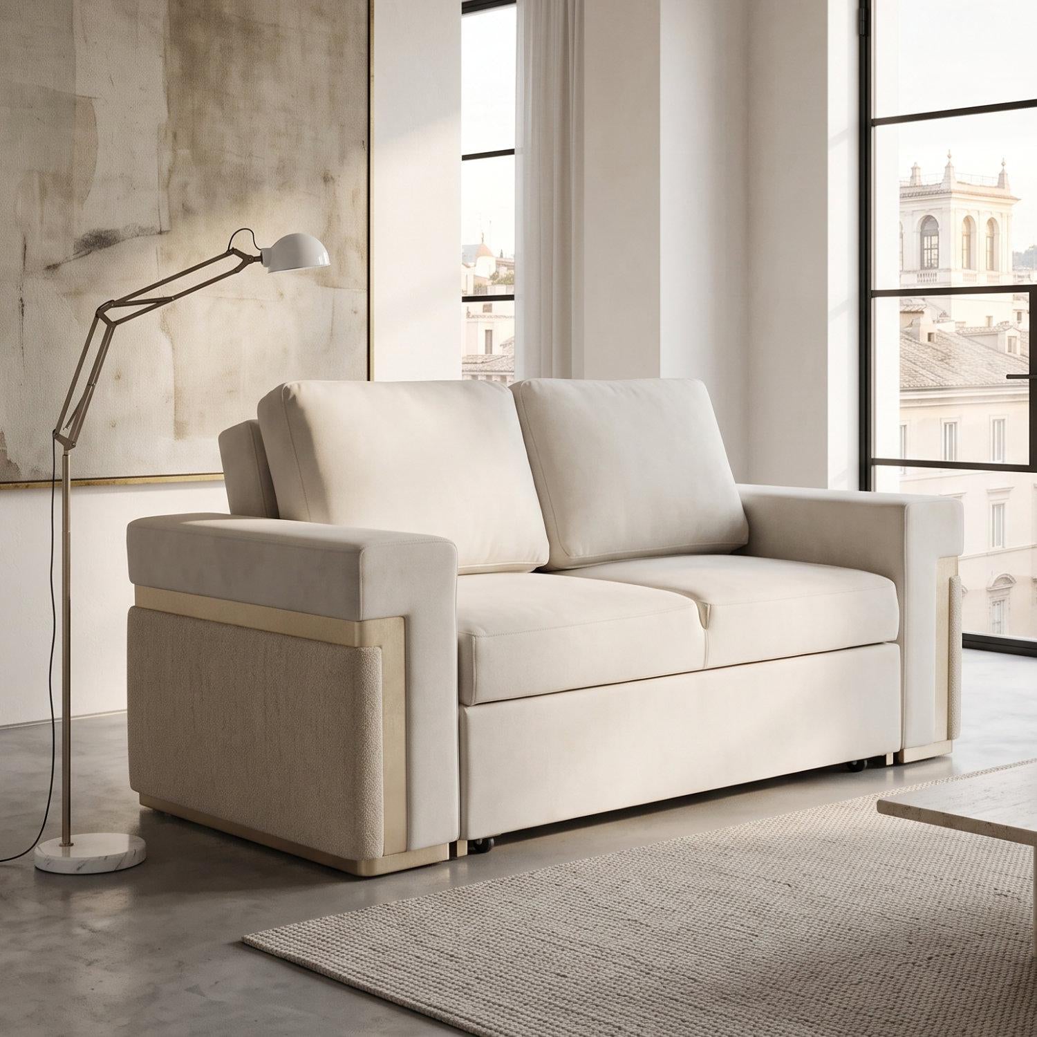 Sofá Cama Dante Velvet Siena Marfil, Champaña 167 Cm Brazo Desmontable