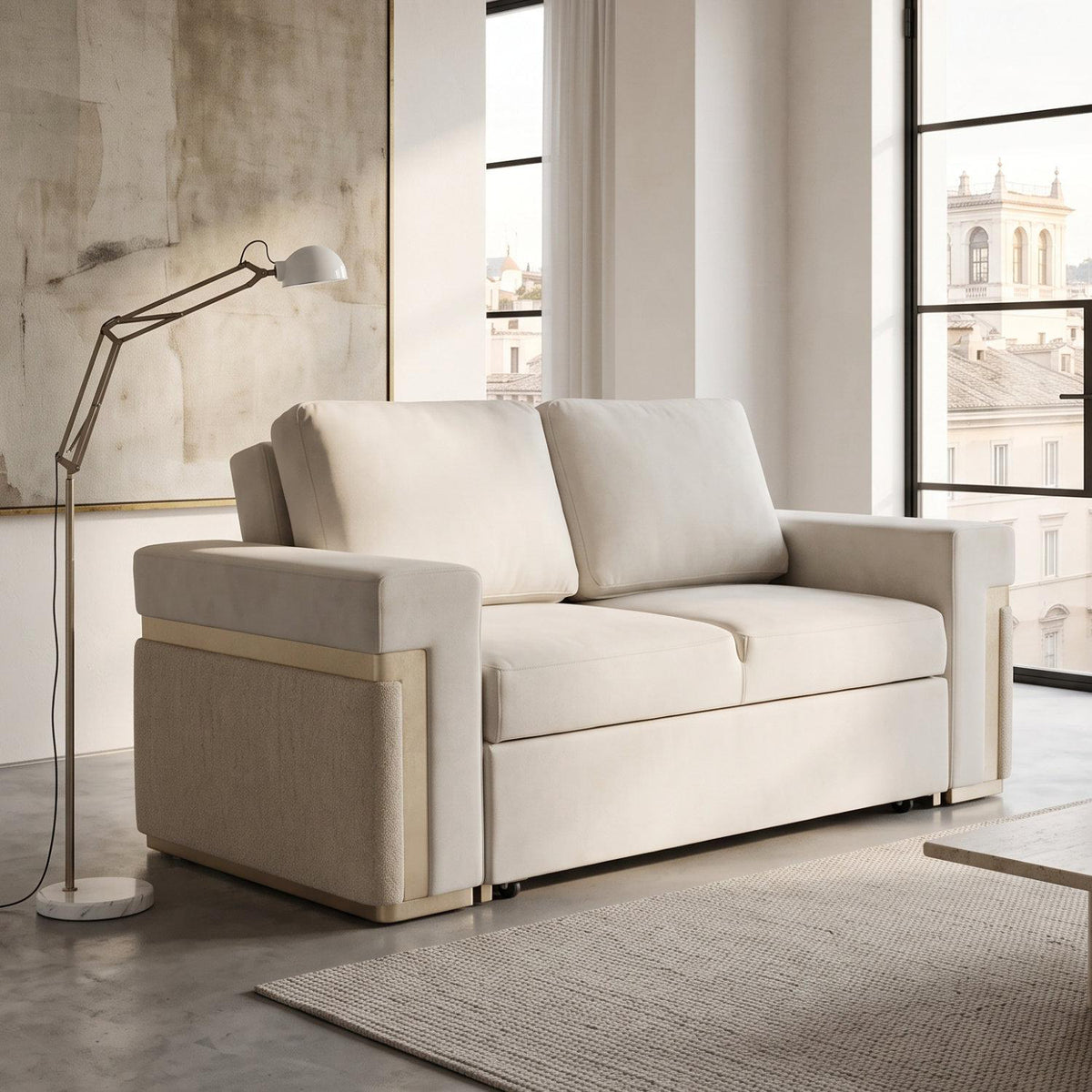 Sofá Cama Dante Velvet Siena Marfil, Champaña 167 Cm Brazo Desmontable