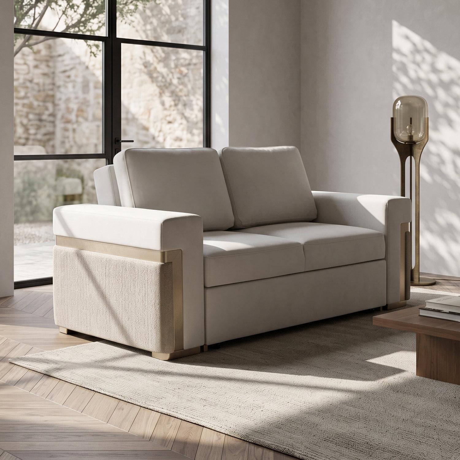 Sofá Cama Dante Eurolino Blanco Puro, Champaña 167 Cm Brazo Desmontable