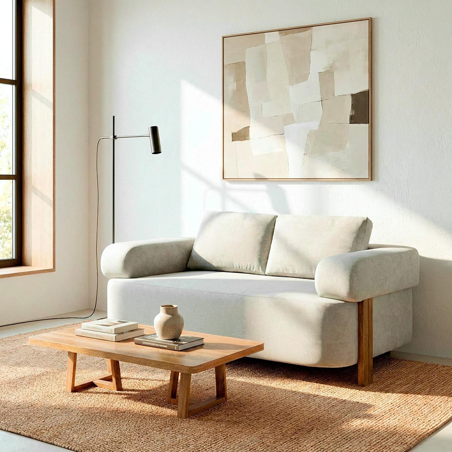 Sofa 2 Puestos Sabina Microfibra Impetu Beige, Natural.