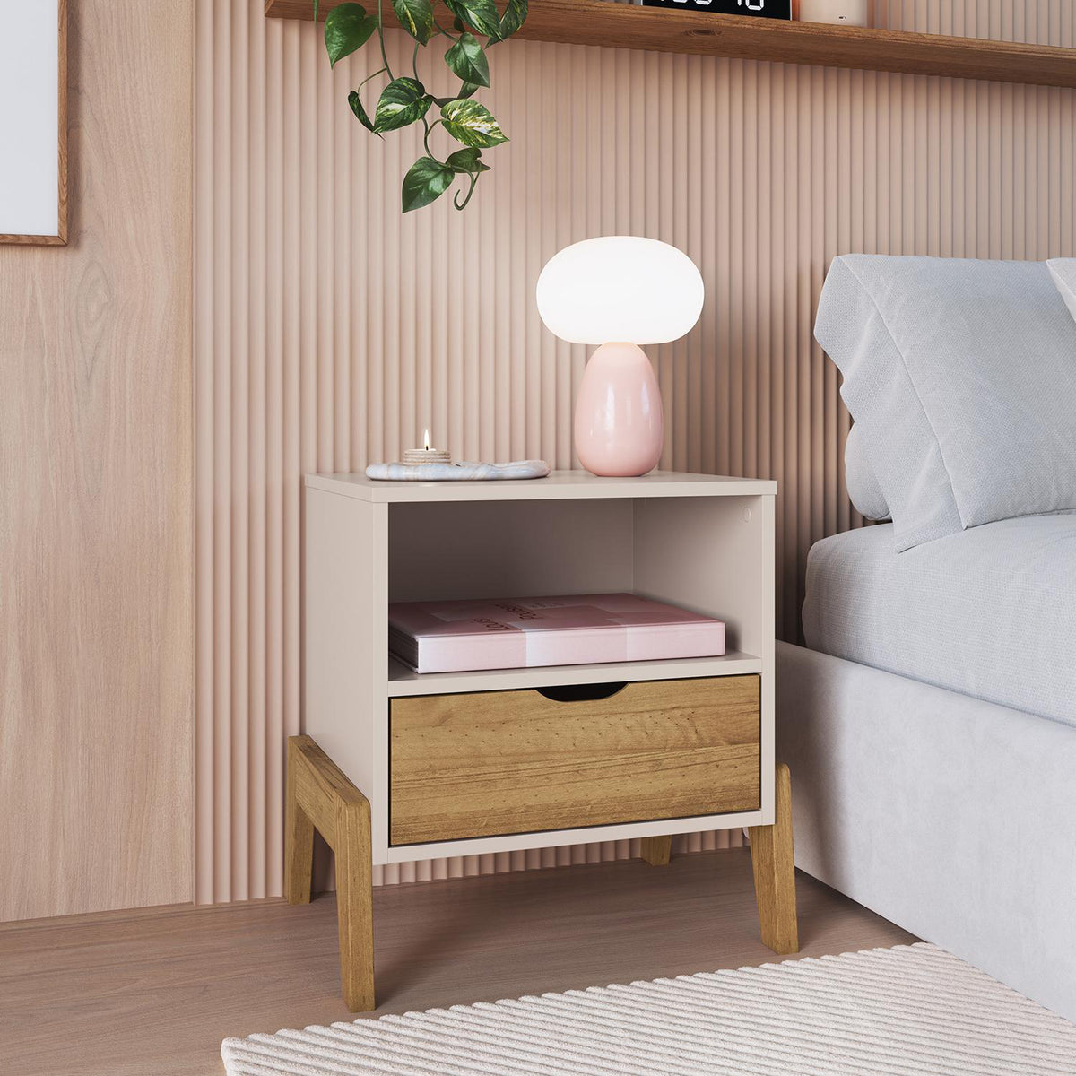 Mesa de Noche Andros Off White, Natural