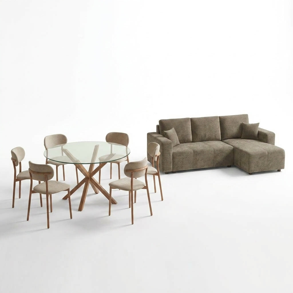 Sala Cama Atenas + Comedor Dousty Chenille, Beige