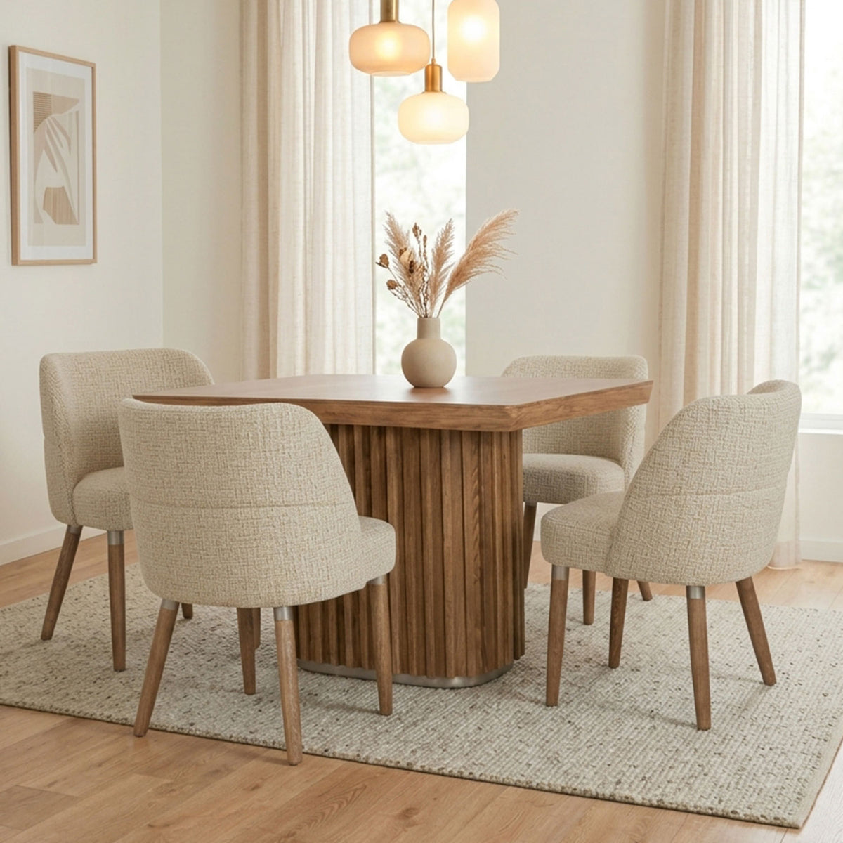 Comedor 4 Puestos Nicole Eurolino Bali Beige, Natural