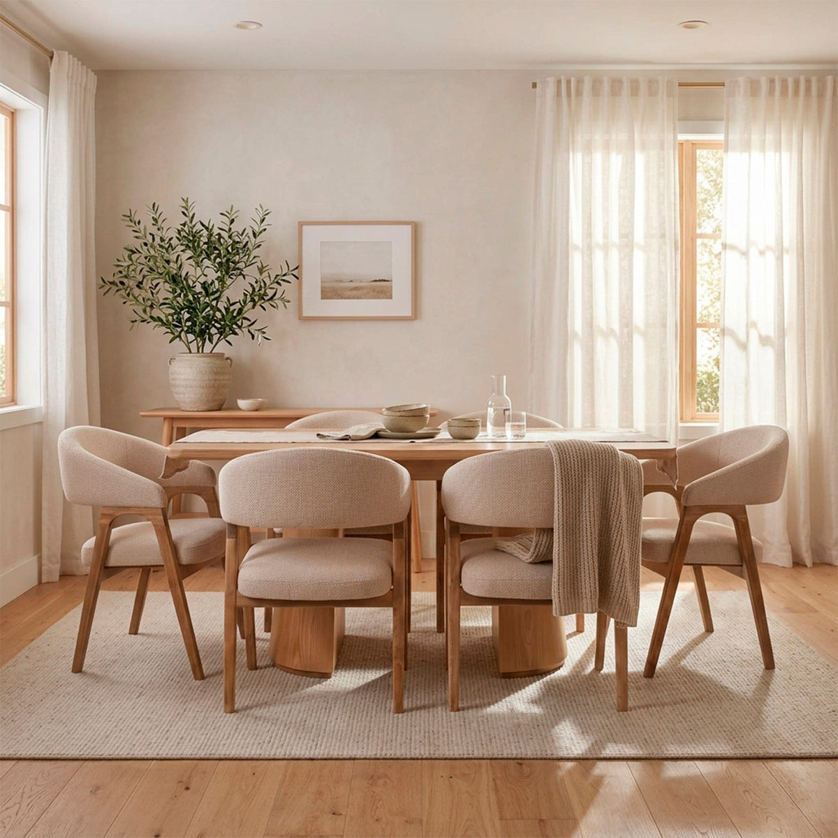 Comedor 6 Puestos Vicka Eurolino Bali Beige, Cubierta Natural