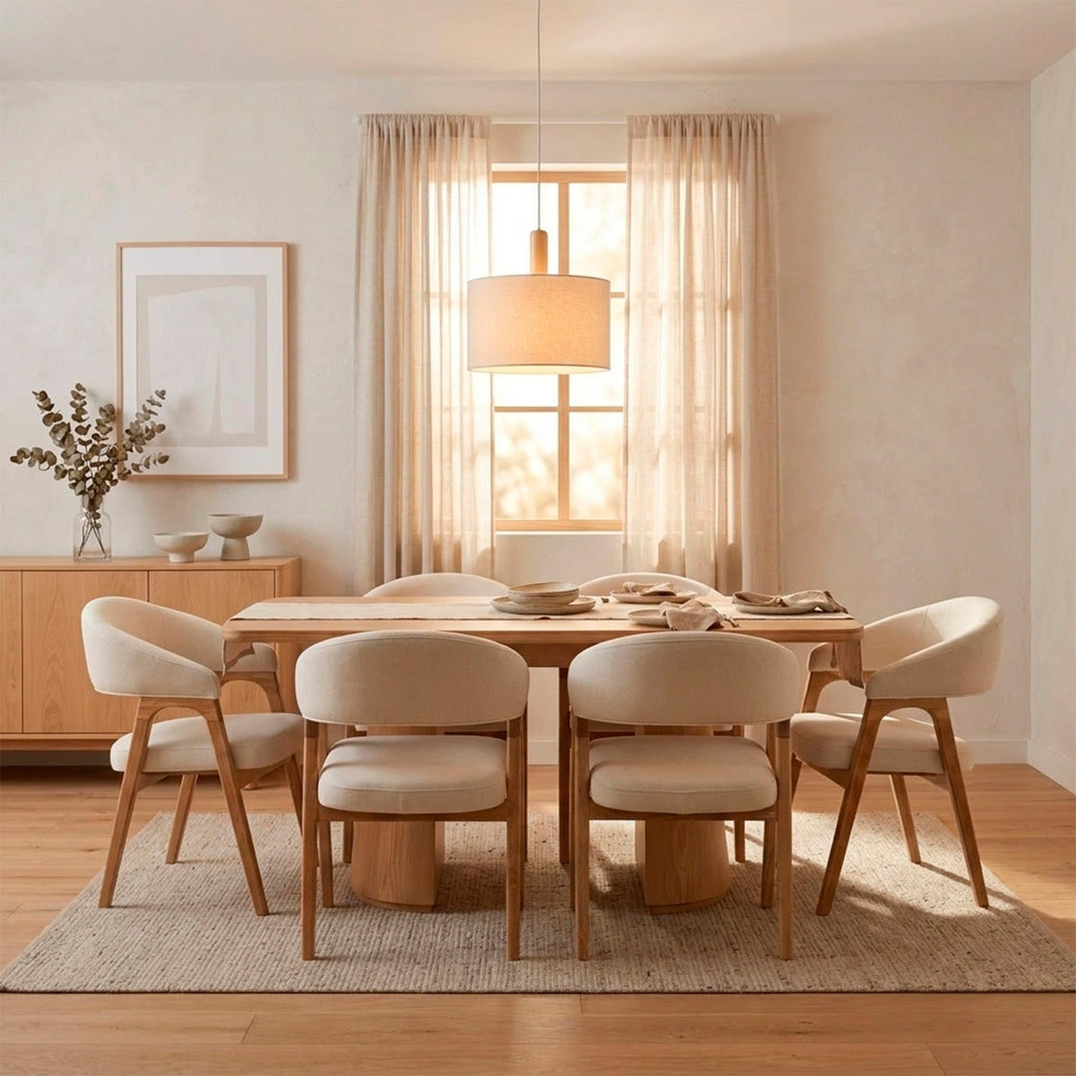 Comedor 6 Puestos Vicka Velvet Serena Beige, Cubierta Natural