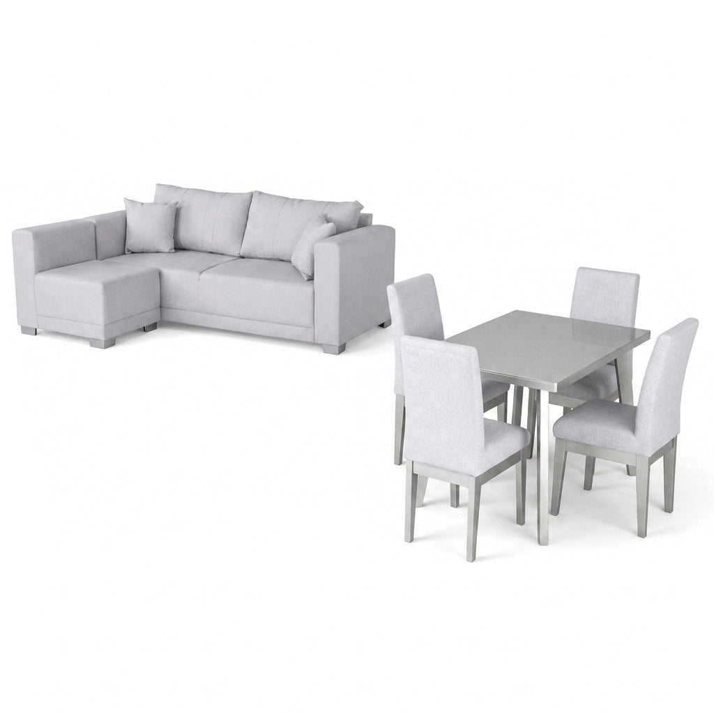 Sala Funcional Andora + Comedor Canes Ecocuero Gris