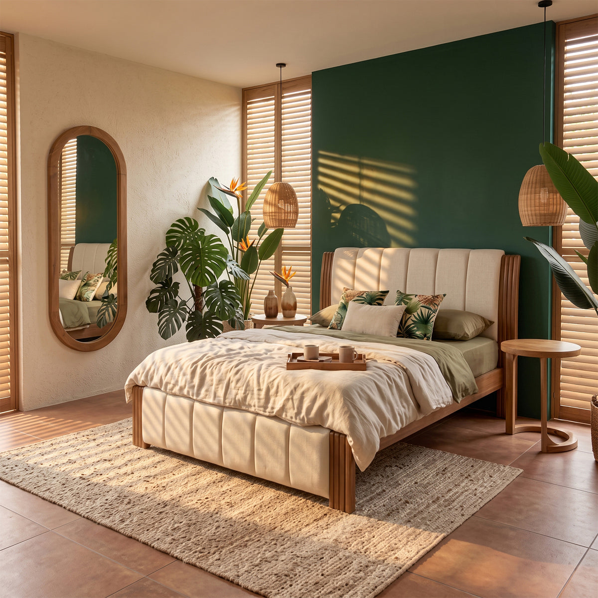 Cama Doble Parma Eurolino Beige, Natural