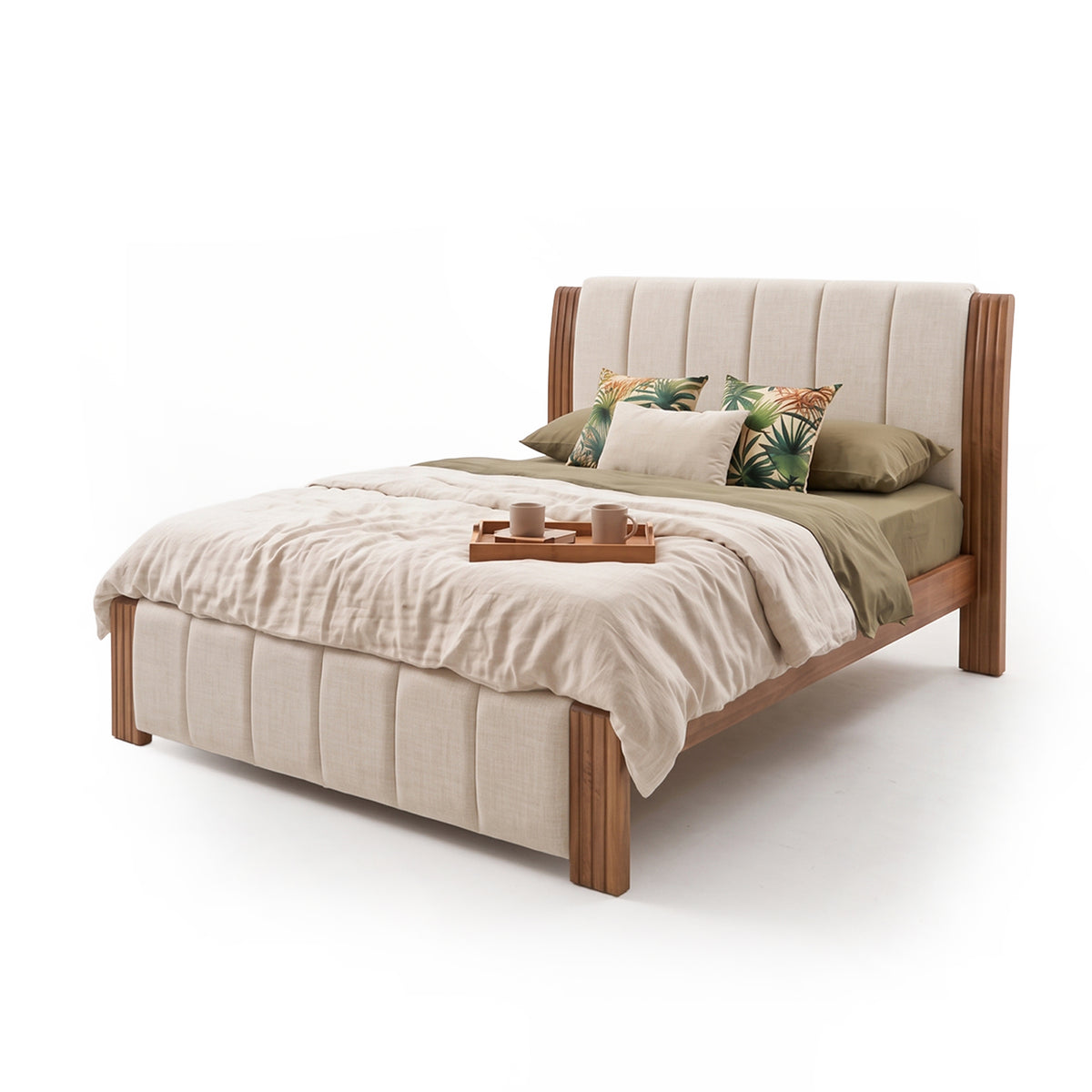 Cama Doble Parma Eurolino Beige, Natural + 2 Mesas de Noche