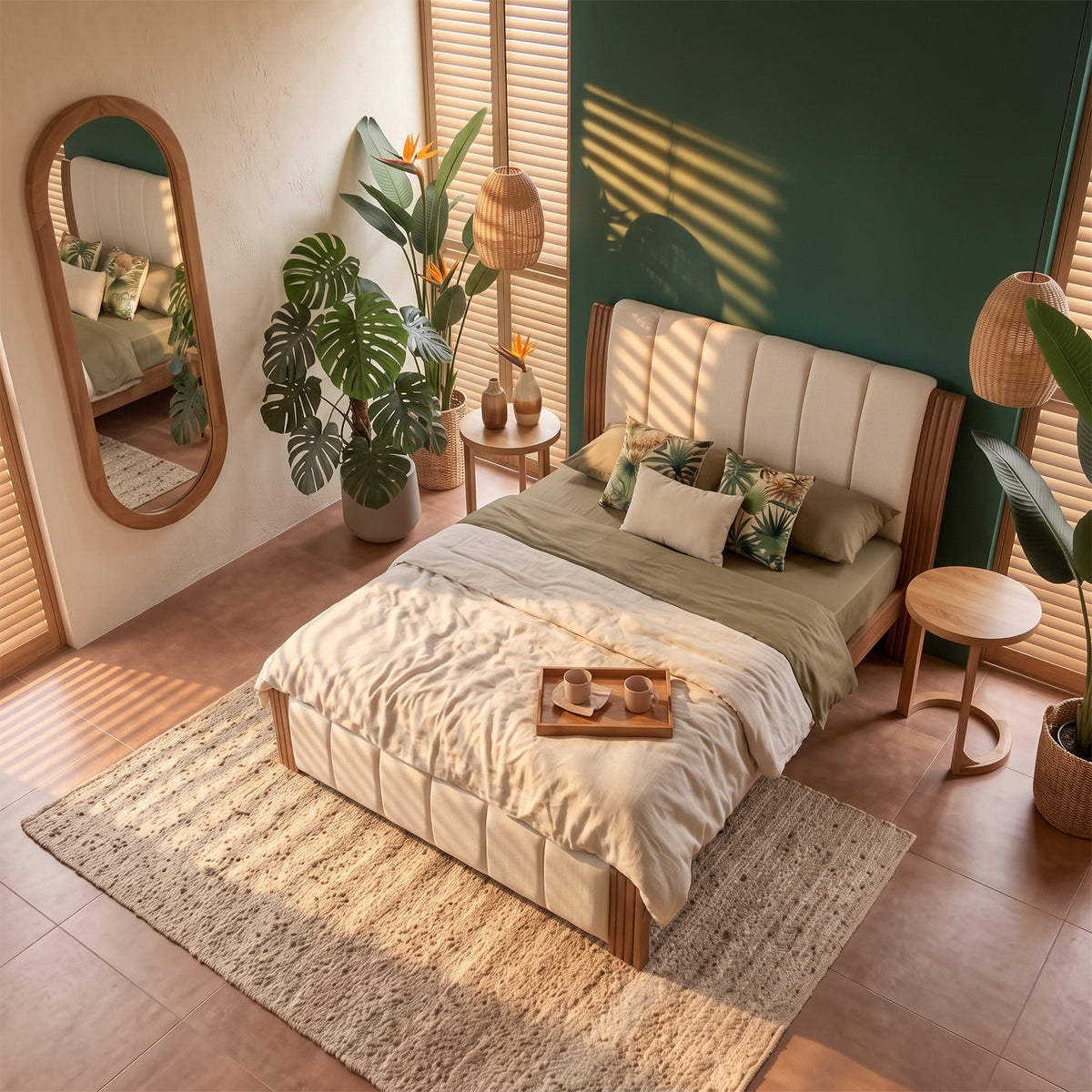 Cama Doble Parma Eurolino Beige, Natural