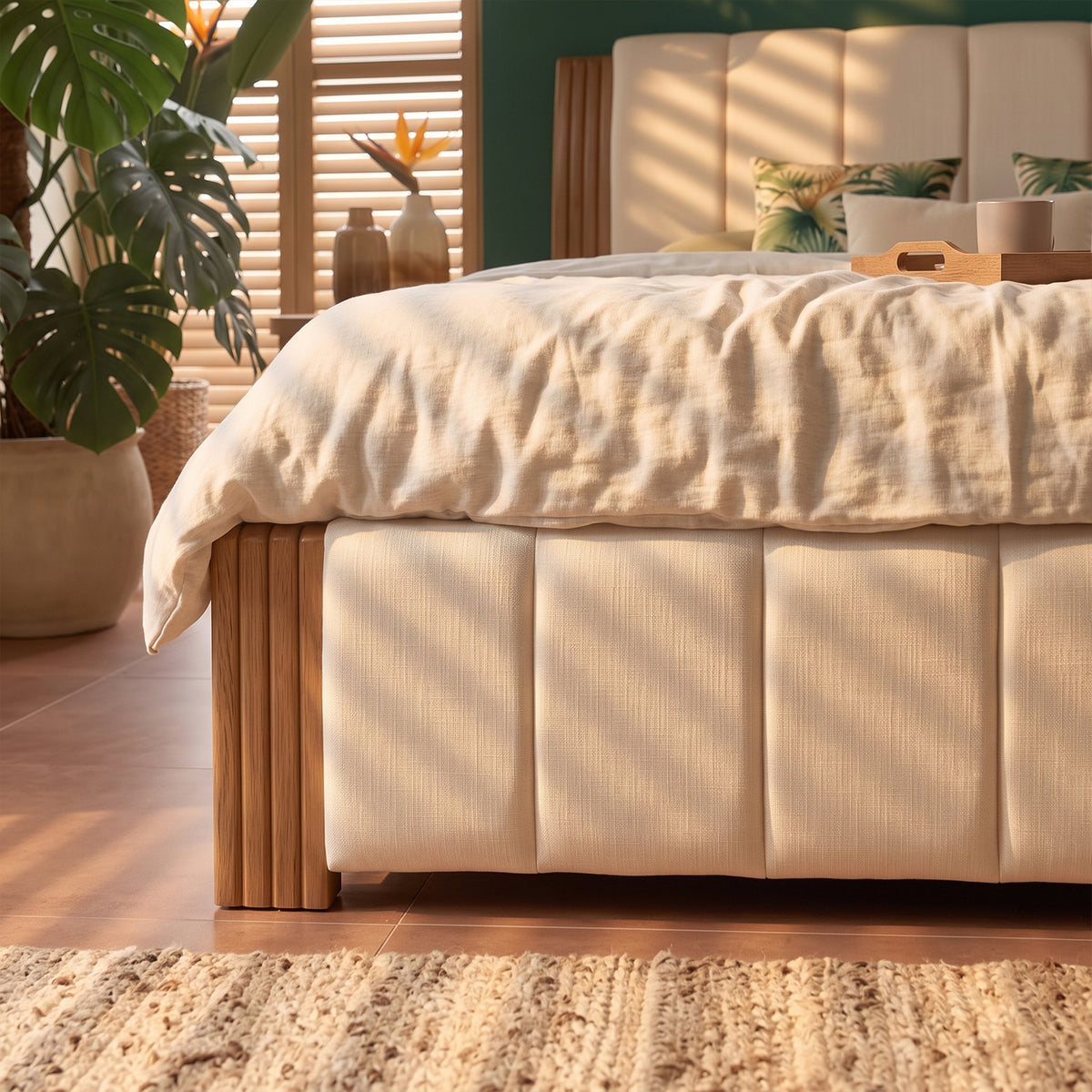 Cama Doble Parma Eurolino Beige, Natural