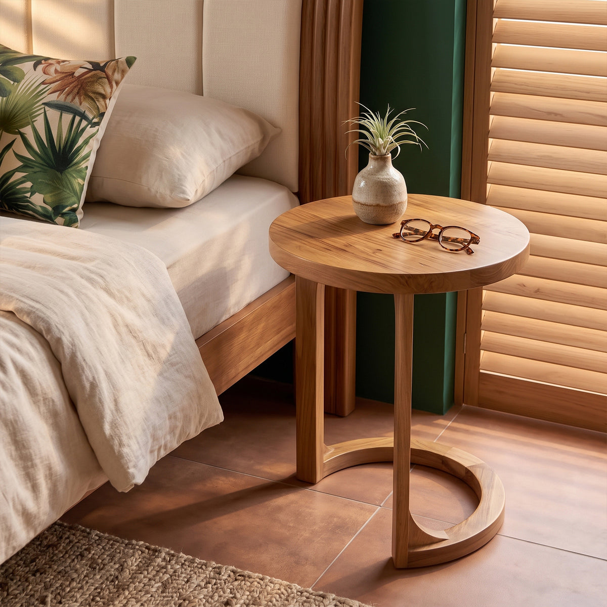 Cama Doble Parma Eurolino Beige, Natural + 2 Mesas de Noche