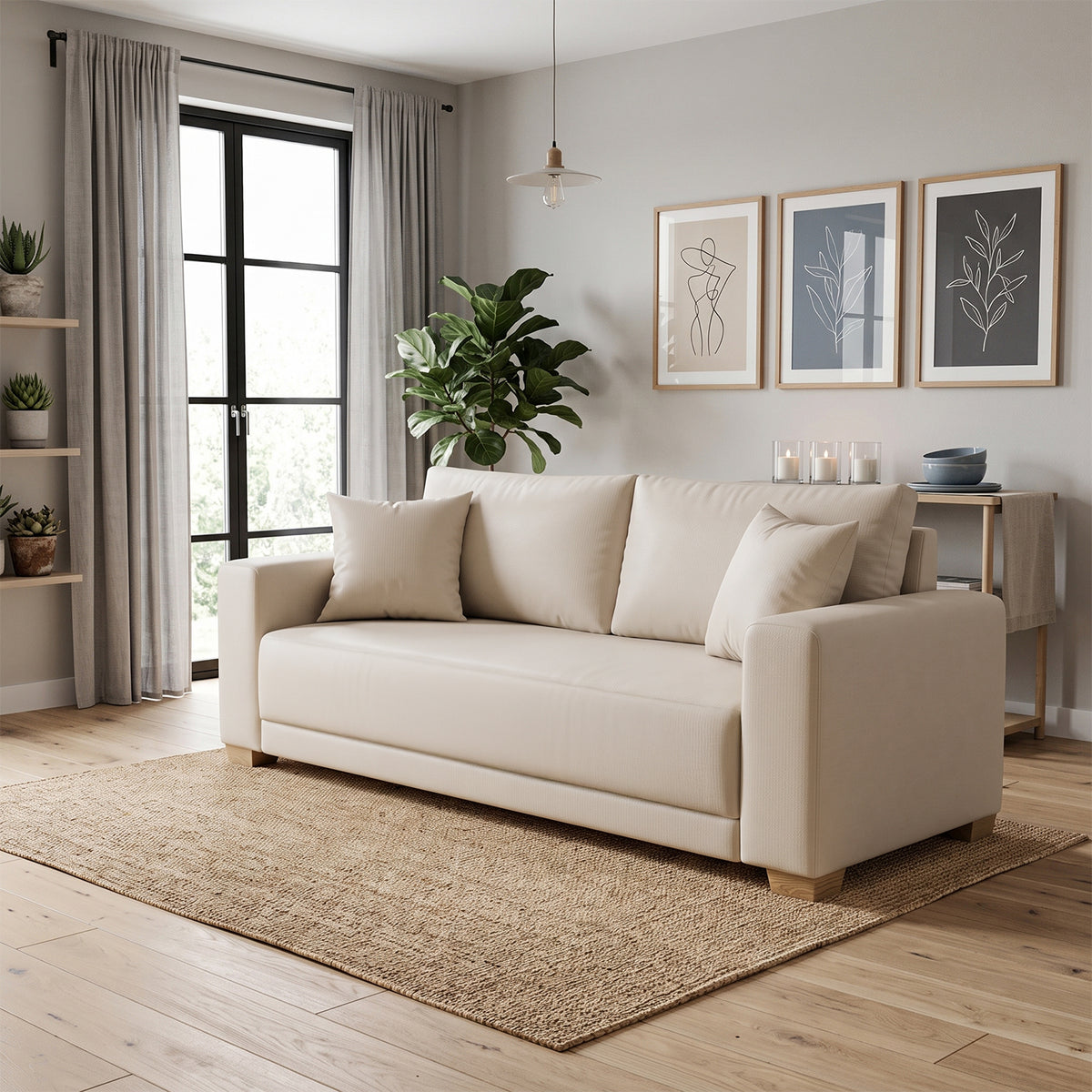 Sofá Bianco 3 Puestos Eurolino Marbella Beige, Natural