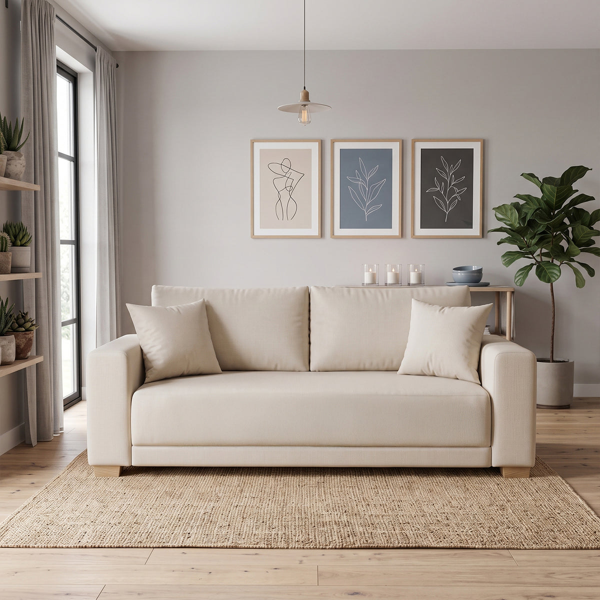 Sofá Bianco 3 Puestos Eurolino Marbella Beige, Natural