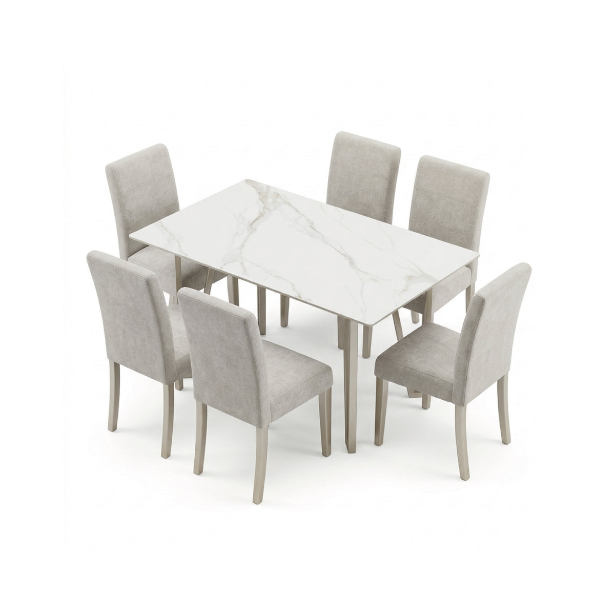 Comedor 6 Puestos Bianco Chenille Baite Taupe, Champaña Base Para Vidrio