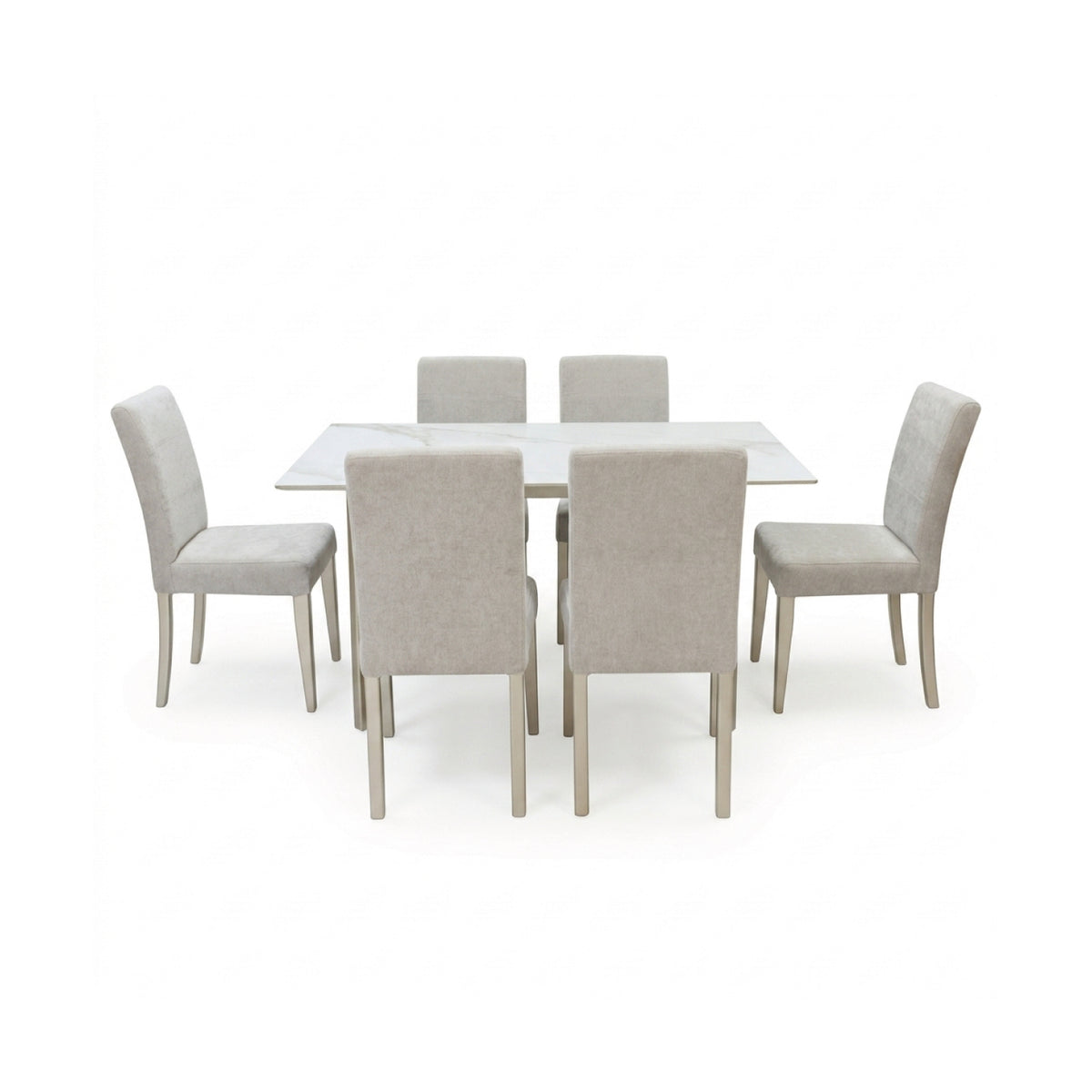Comedor 6 Puestos Bianco Chenille Baite Taupe, Champaña Base Para Vidrio