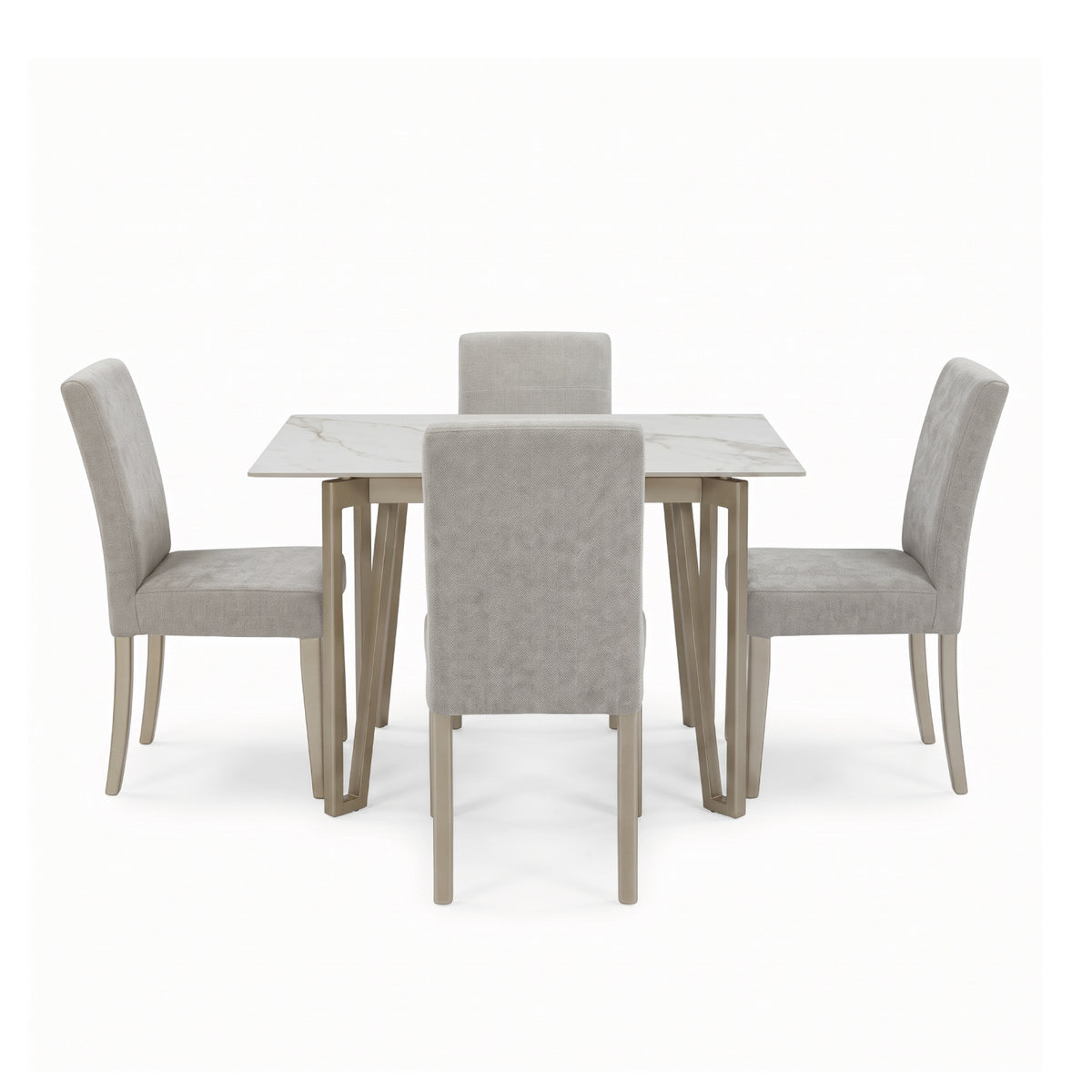 Comedor 4 Puestos Bianco Chenille Baite Taupe, Champaña Base Para Vidrio