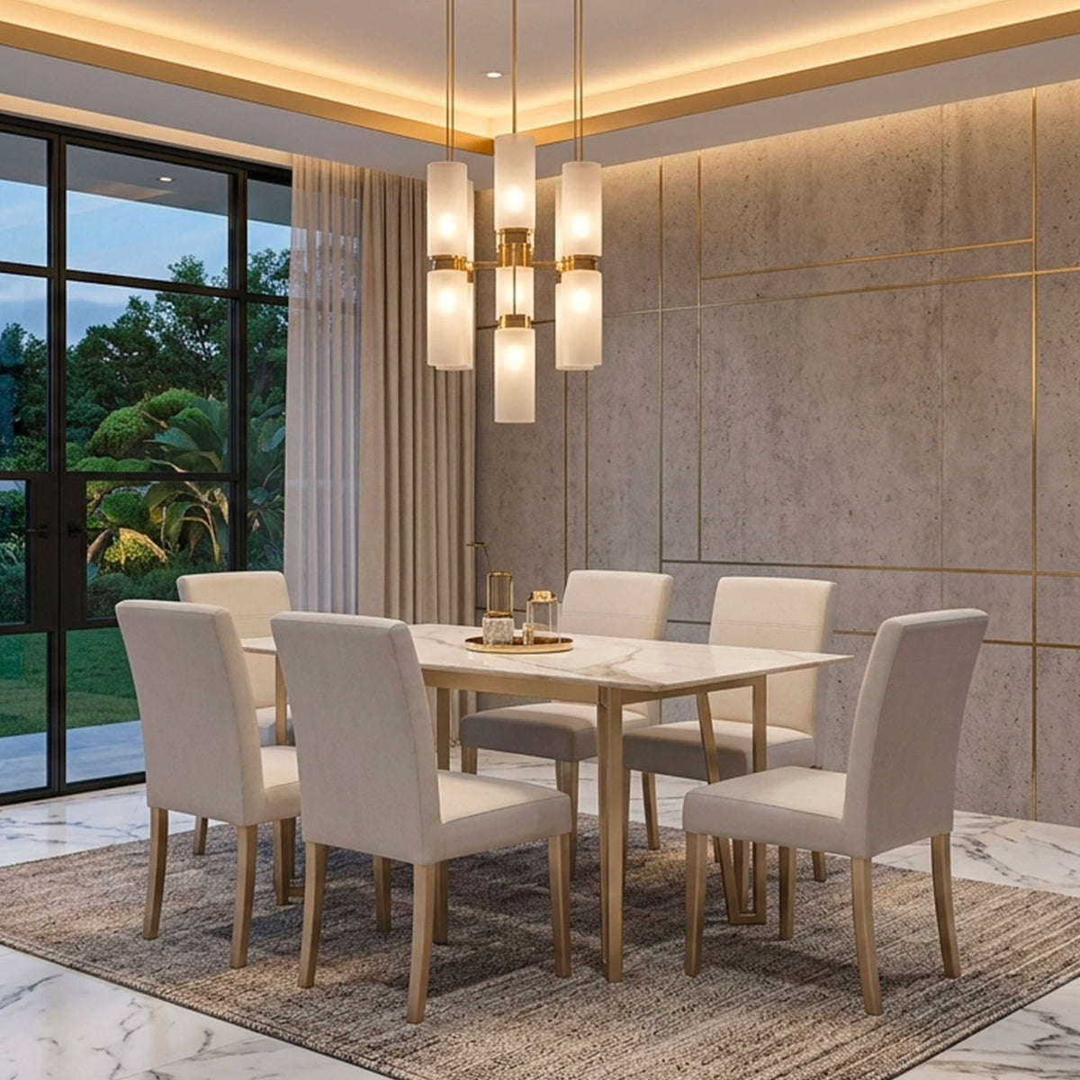 Comedor 6 Puestos Bianco Eurolino Blanco, Champaña Base Para Vidrio