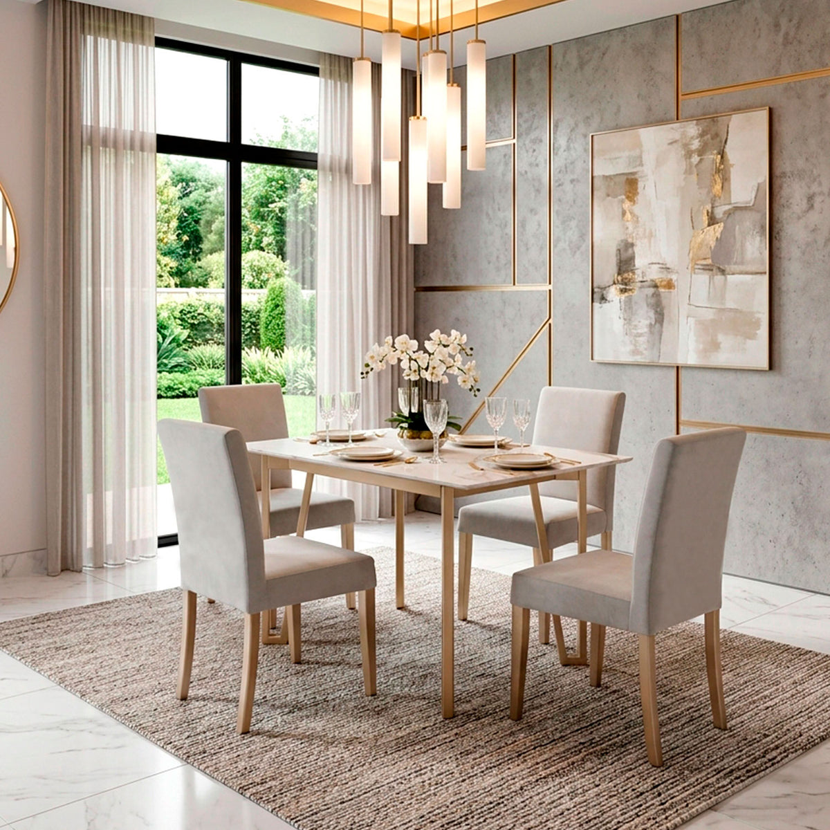 Comedor 4 Puestos Bianco Eurolino Blanco, Champaña Base Para Vidrio
