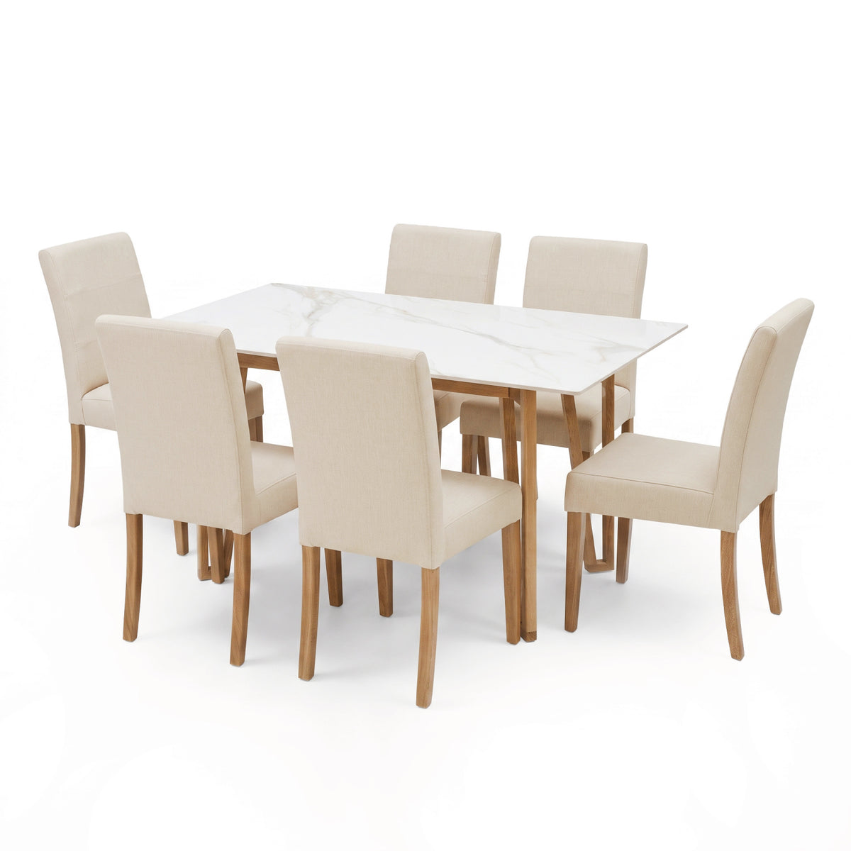 Comedor 6 Puestos Bianco Eurolino Marbella Beige, Natural Base Para Vidrio