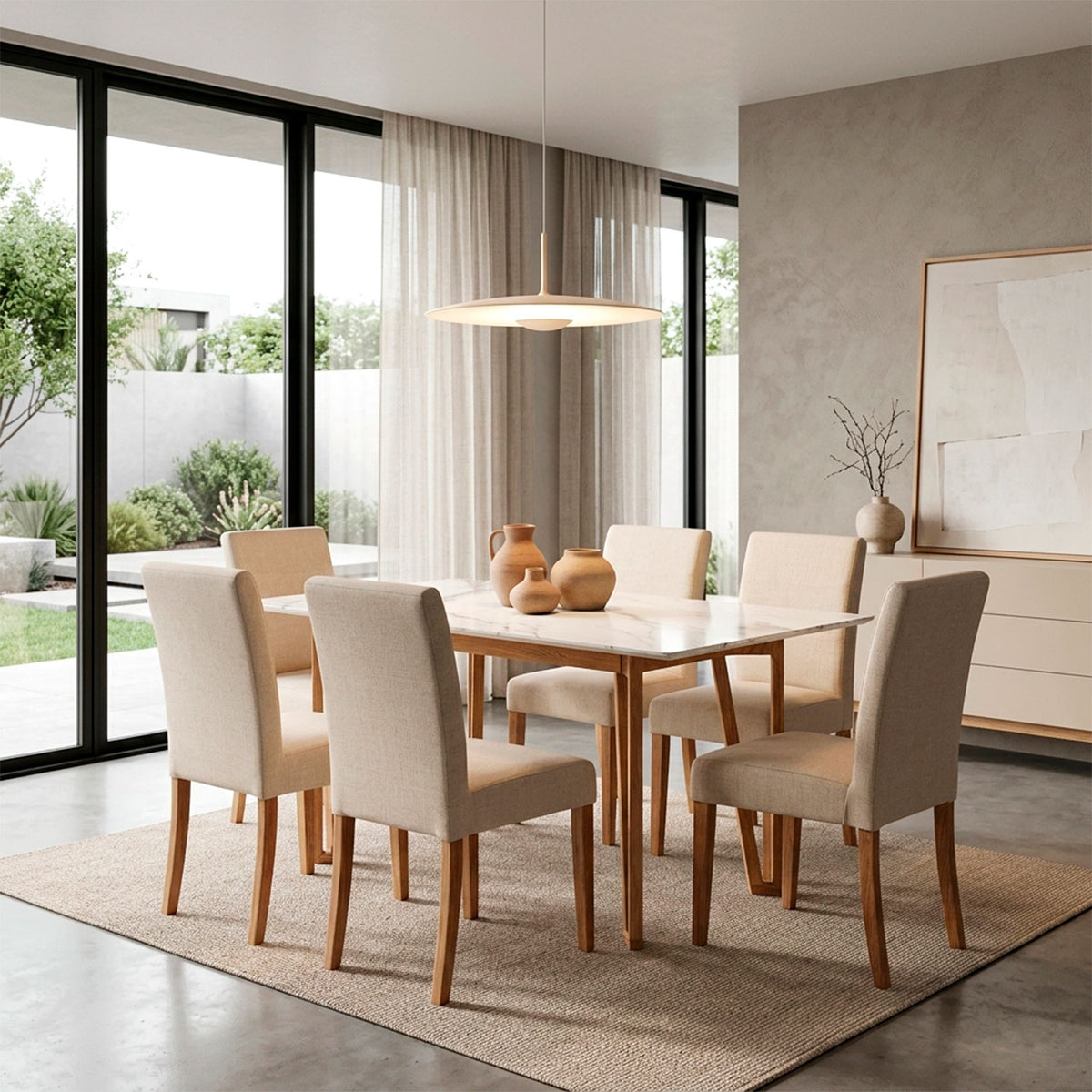 Comedor 6 Puestos Bianco Eurolino Marbella Beige, Natural Base Para Vidrio