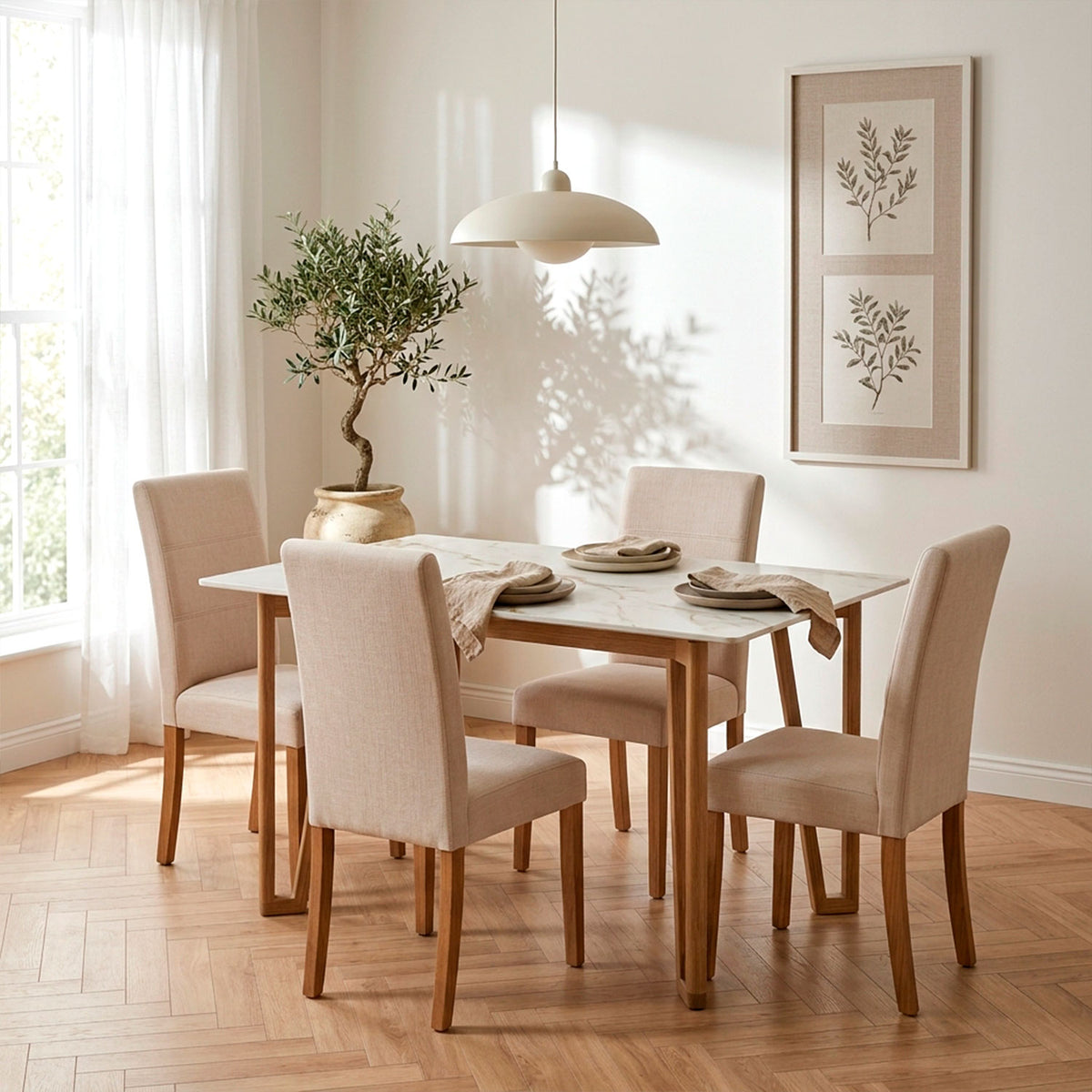 Comedor 4 Puestos Bianco Eurolino Marbella Beige, Natural Base Para Vidrio