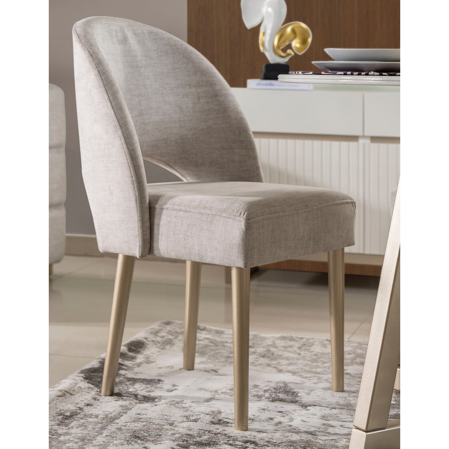 Silla Comedor Lisboa Velvet Atlas Marmol, Champaña